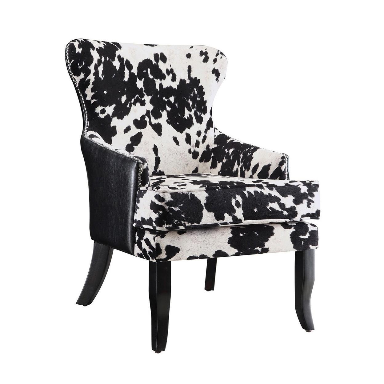 Black and White Cowhide Print Microfiber Accent Chair