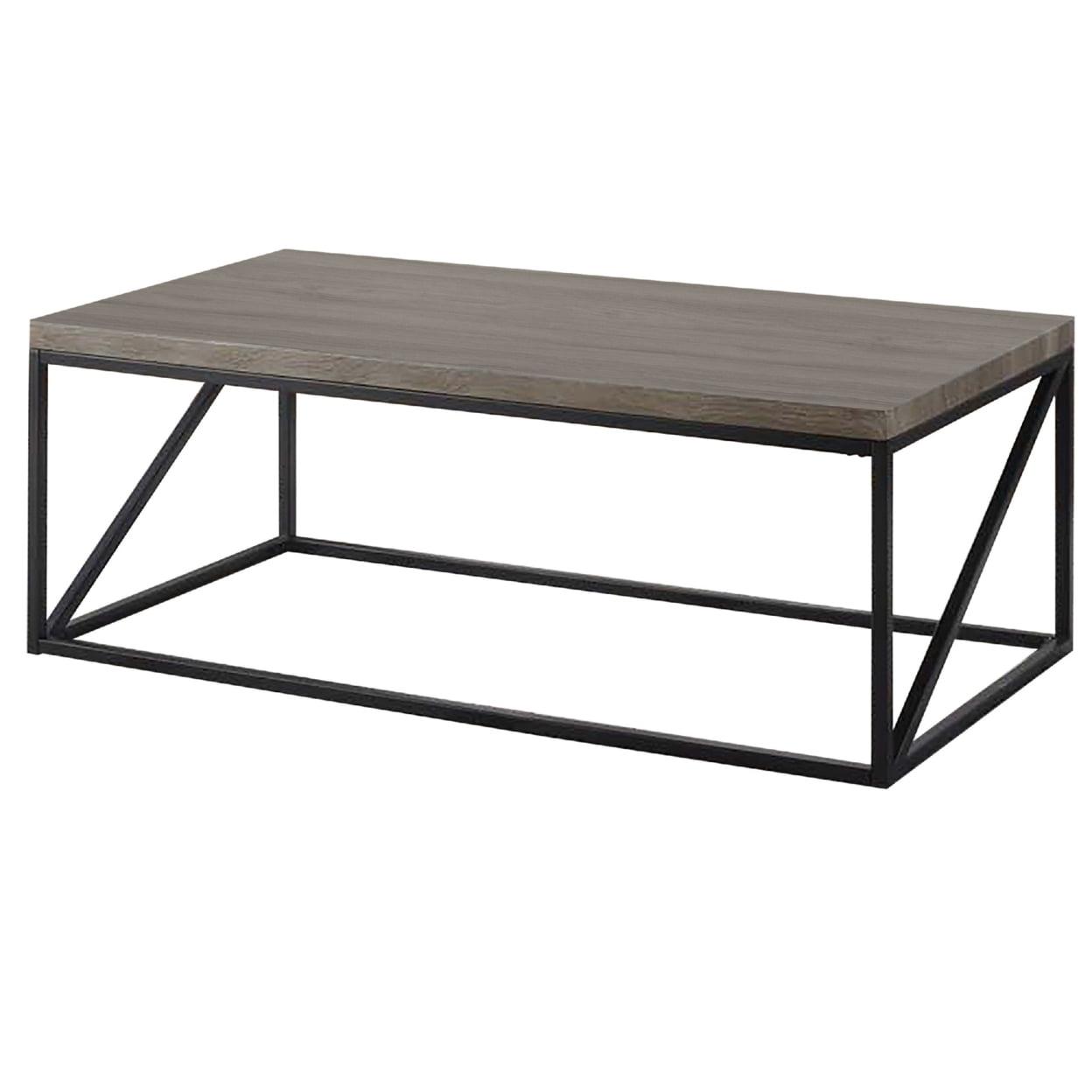 Coaster Farmhouse Wood Rectangular Coffee Table with Metal Base in Gray