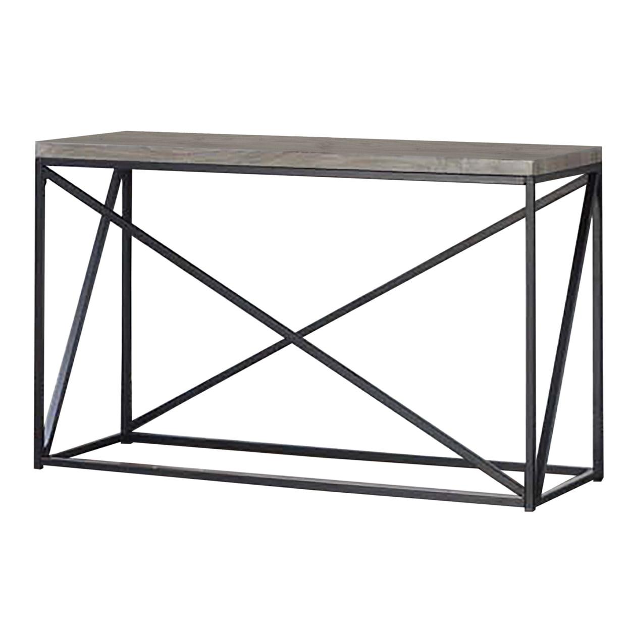 Coaster Farmhouse Wood Rectangular Sofa Table with Metal Base in Gray