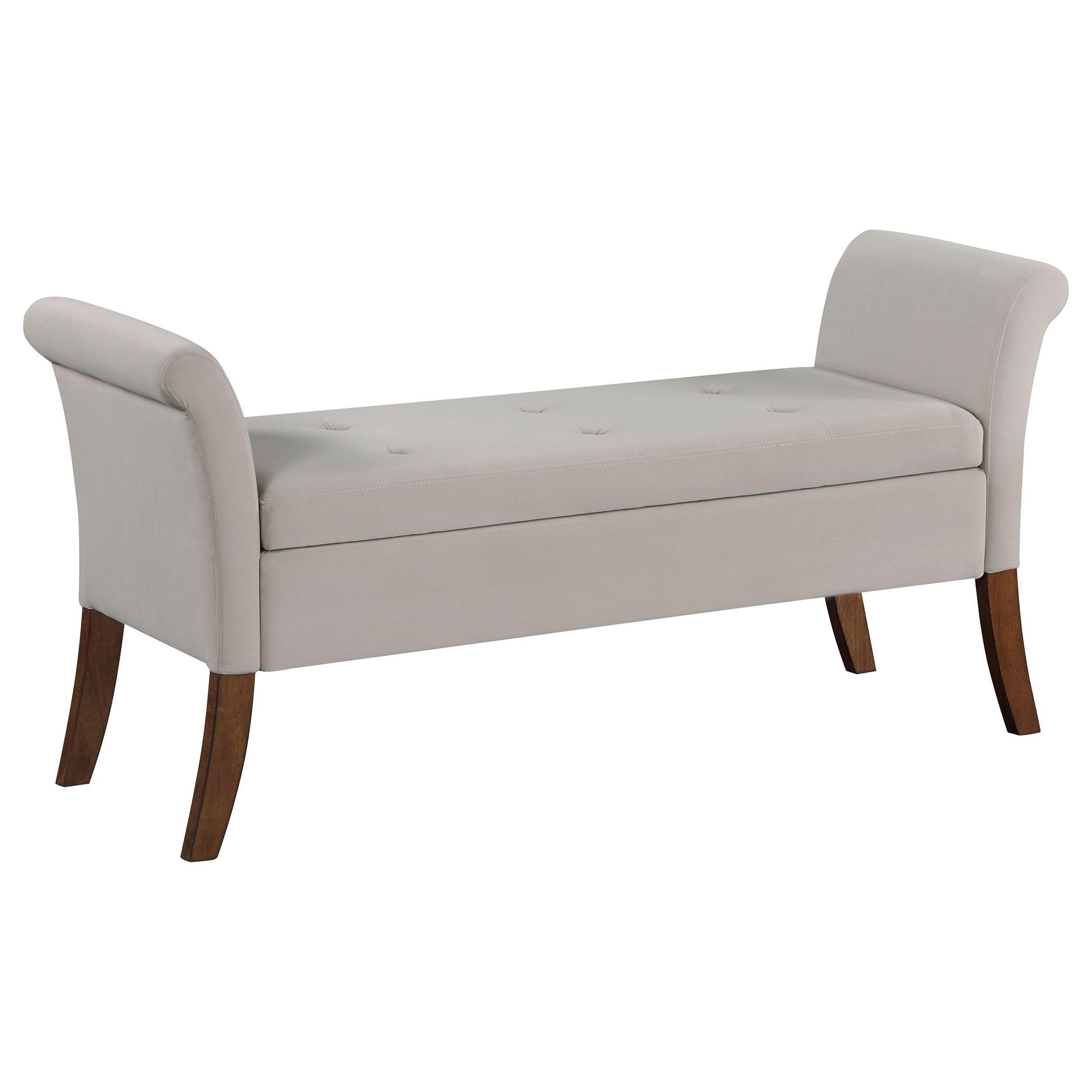 Coaster Farrah Velvet Upholstered Rolled Arms Storage Bench in Beige and Brown