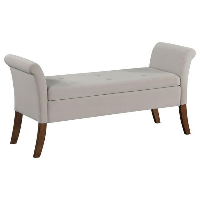 Coaster Farrah Velvet Upholstered Rolled Arms Storage Bench in Beige and Brown