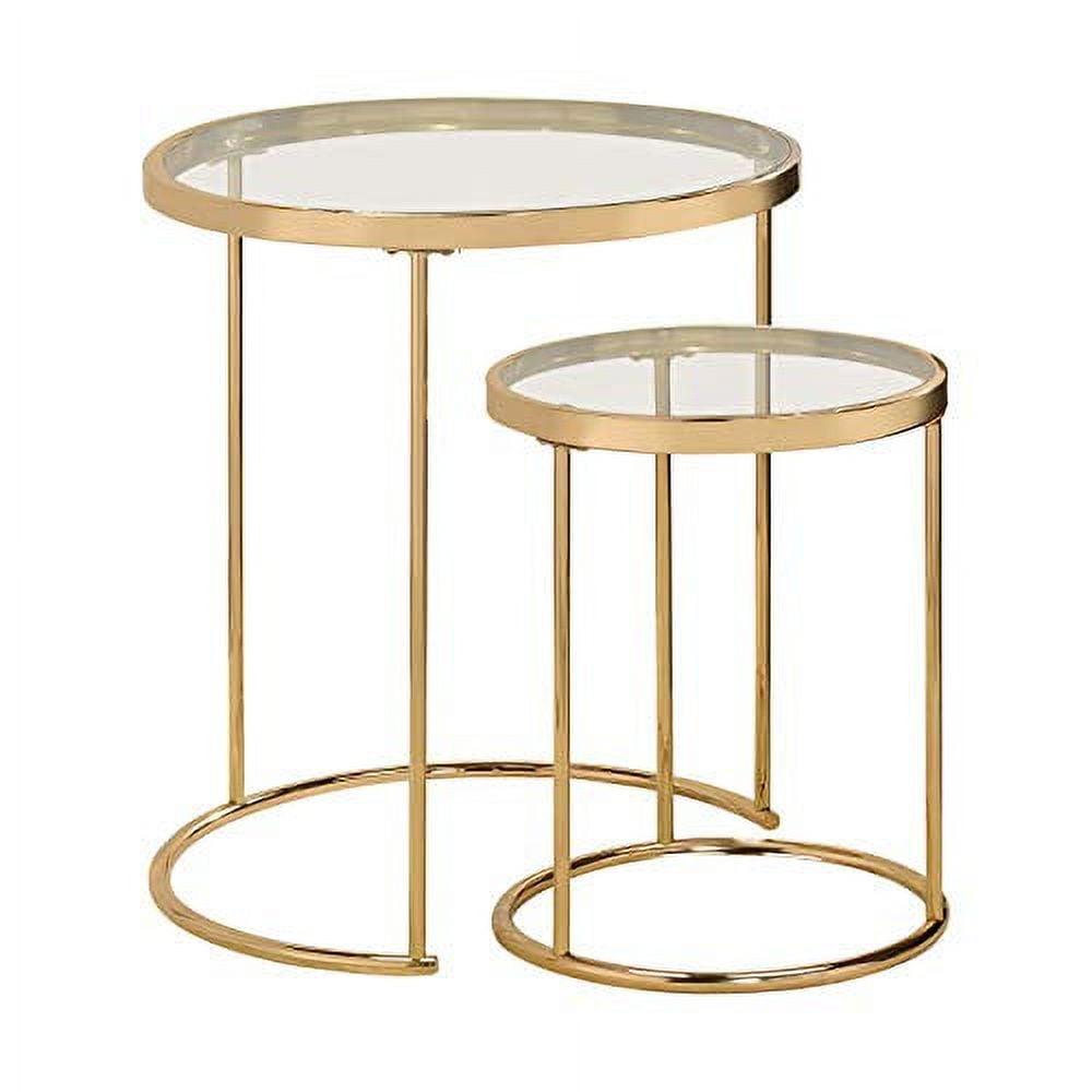 Elegant Gold and Clear Glass 20" Round Nesting Tables with Storage