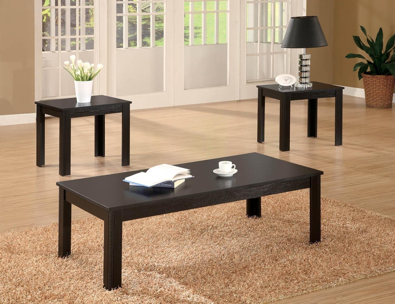 Black Solid Wood Rectangular Coffee Table Set