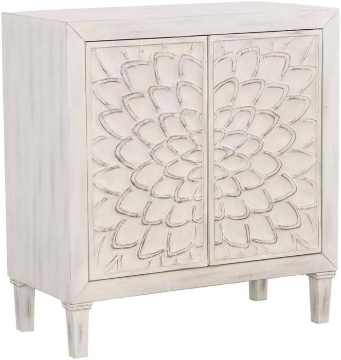 White Floral Carved 2-Drawer Freestanding Accent Cabinet