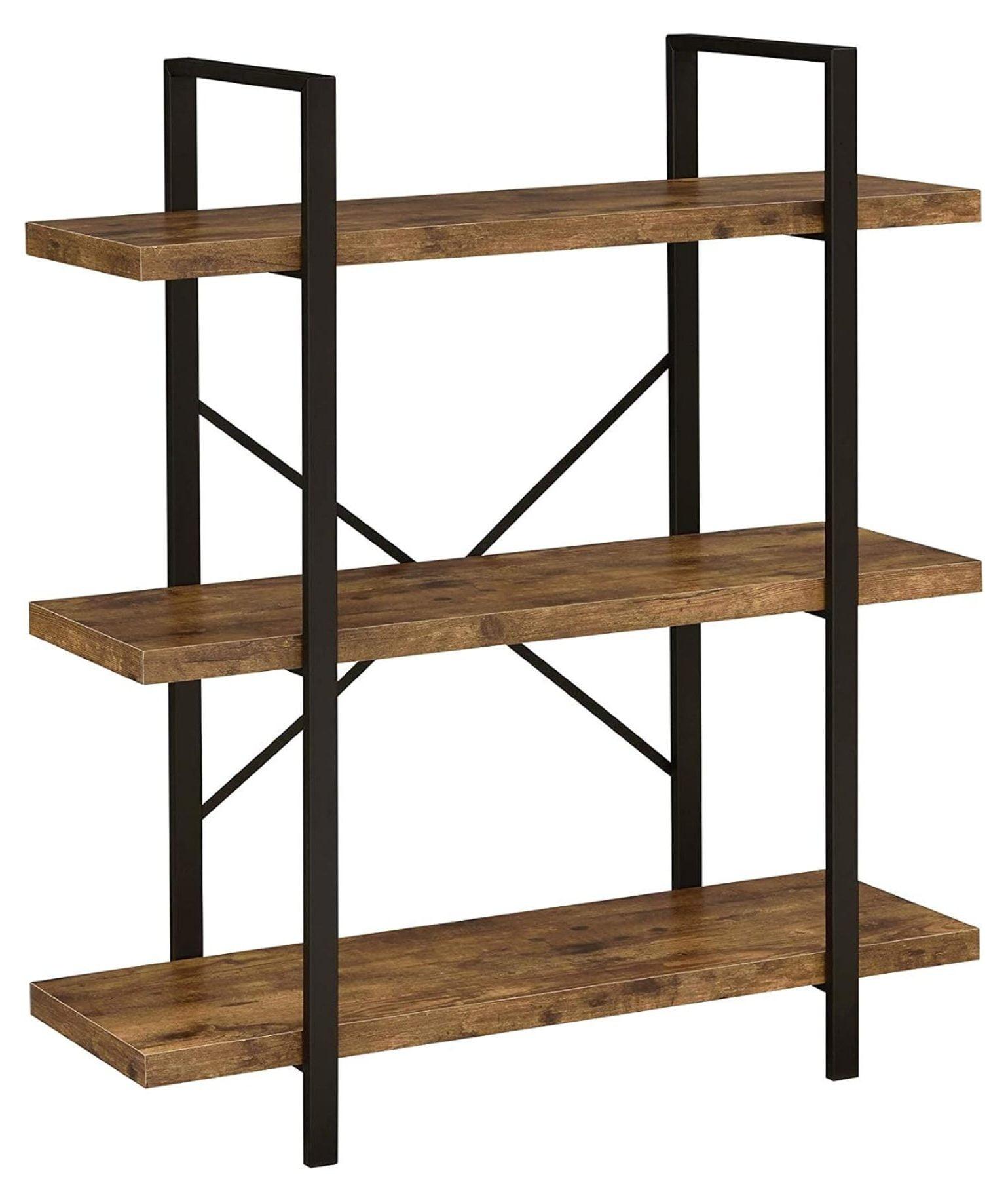 Transitional Black and Brown Wood 3-Shelf Bookcase