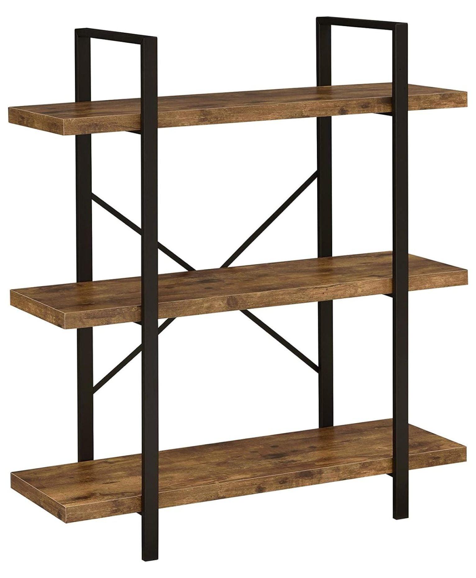 Transitional Black and Brown Wood 3-Shelf Bookcase