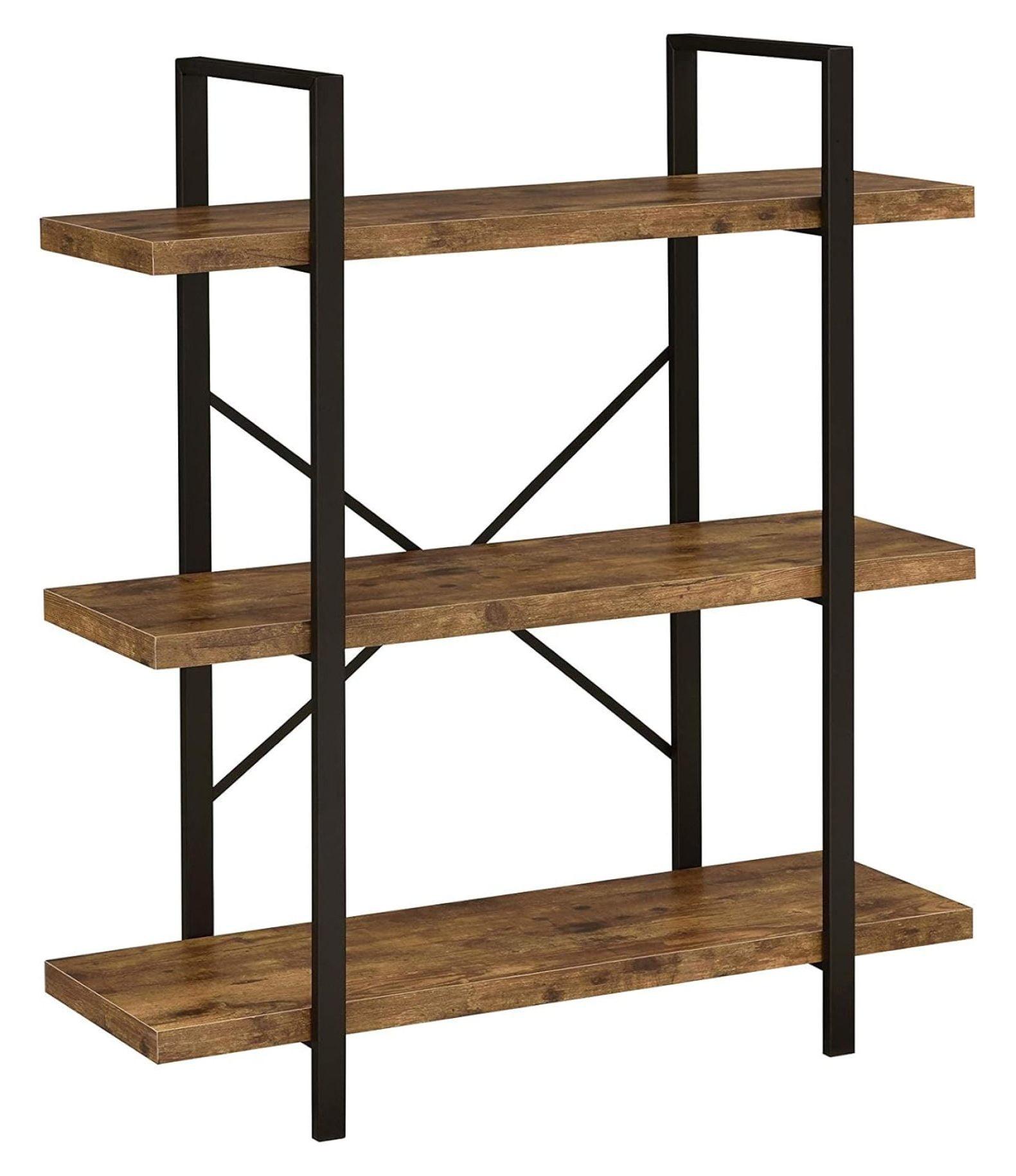 Transitional Black and Brown Wood 3-Shelf Bookcase