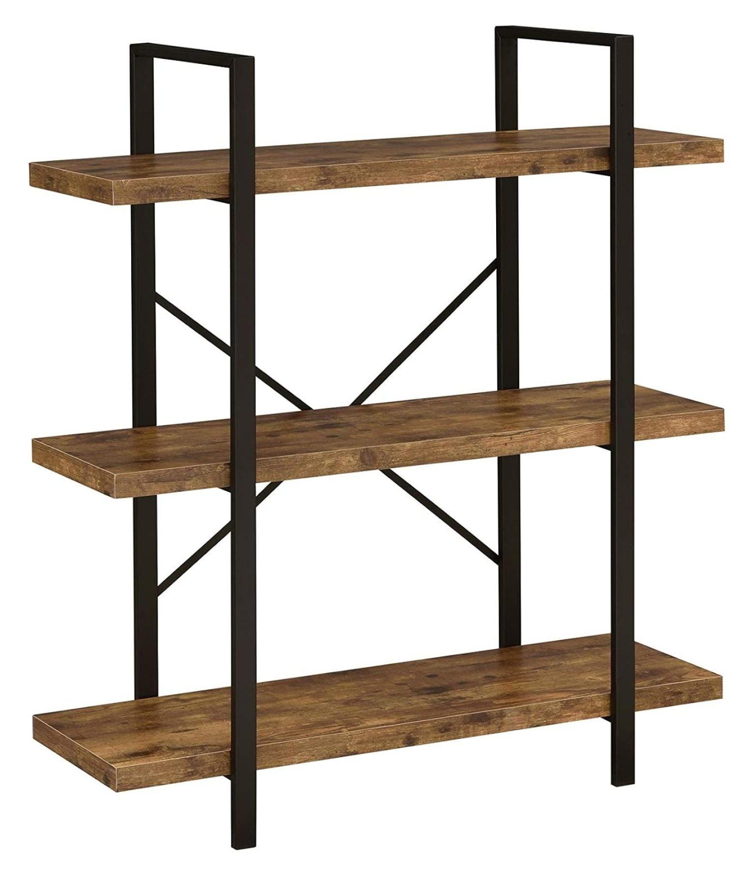 Rustic 55" Brown and Black Transitional 4-Shelf Bookcase