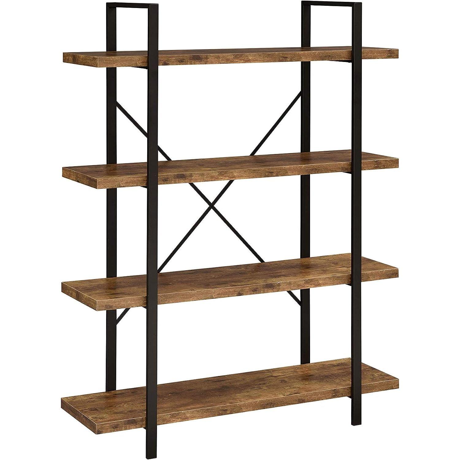 Rustic 55" Brown and Black Transitional 4-Shelf Bookcase