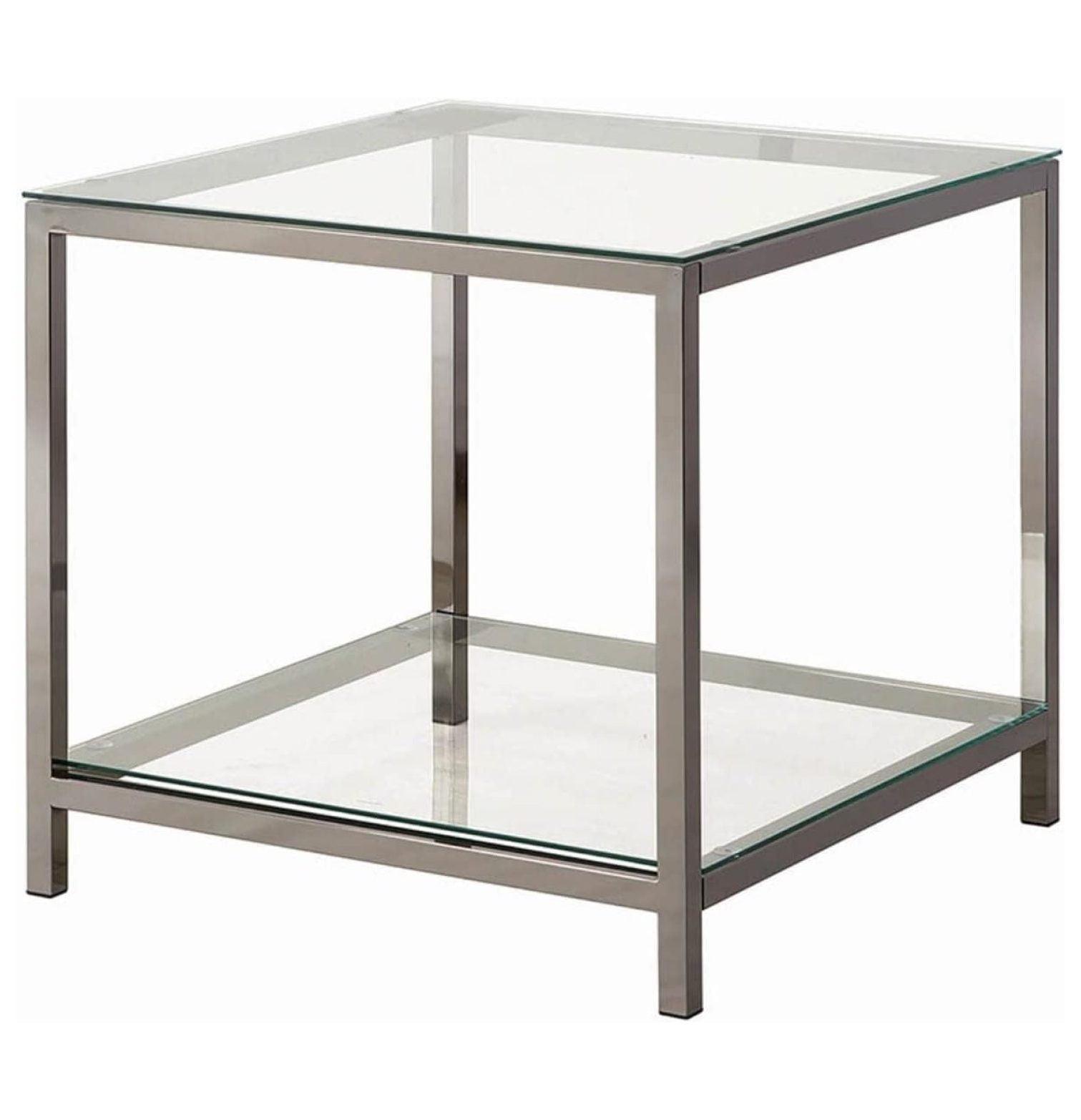 Silver Rectangular Metal and Glass End Table