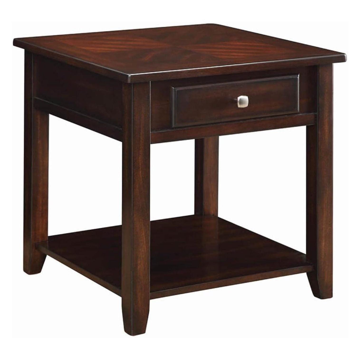 Walnut Square Wood End Table with Storage