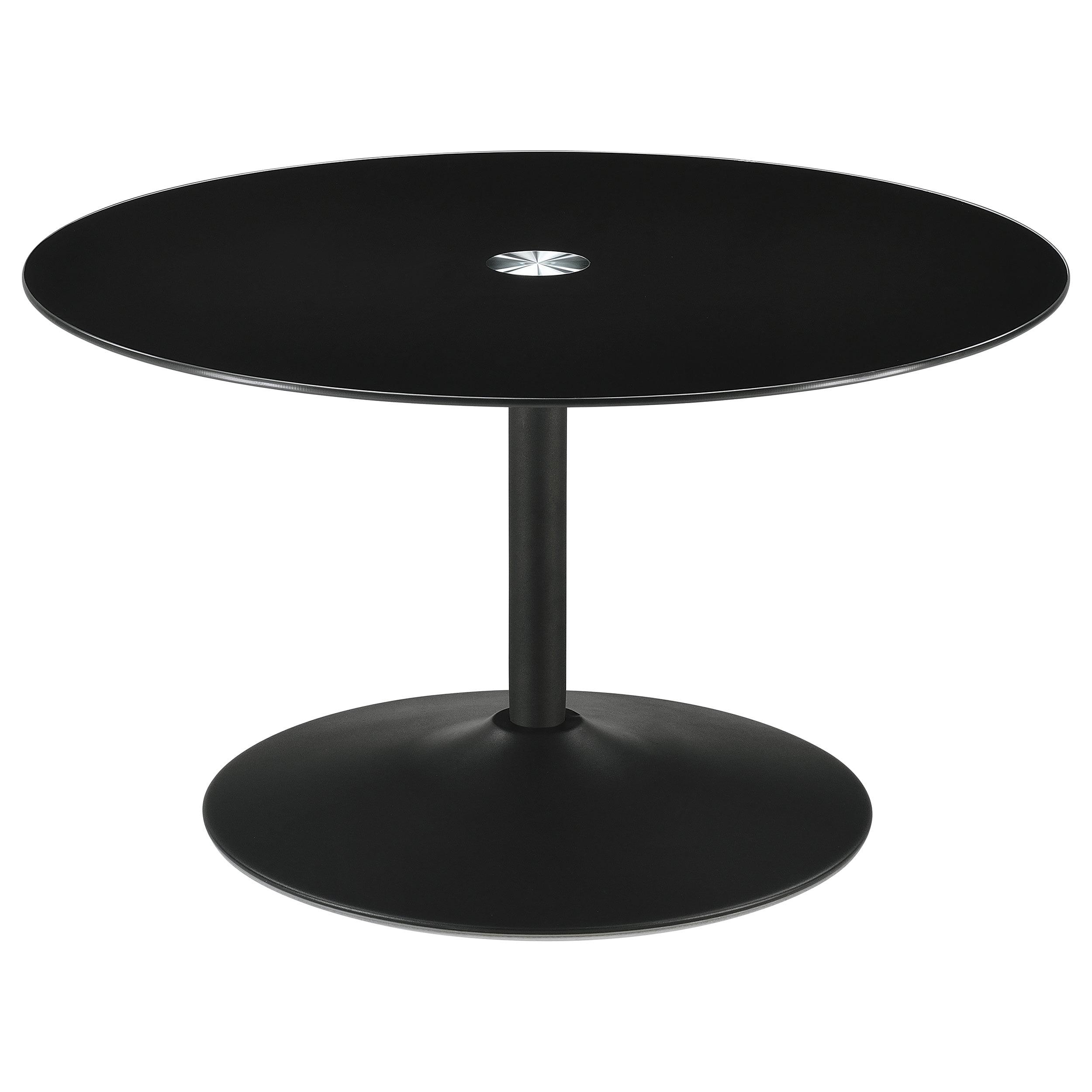 Ganso Round Black Metal Coffee Table with Glass Top