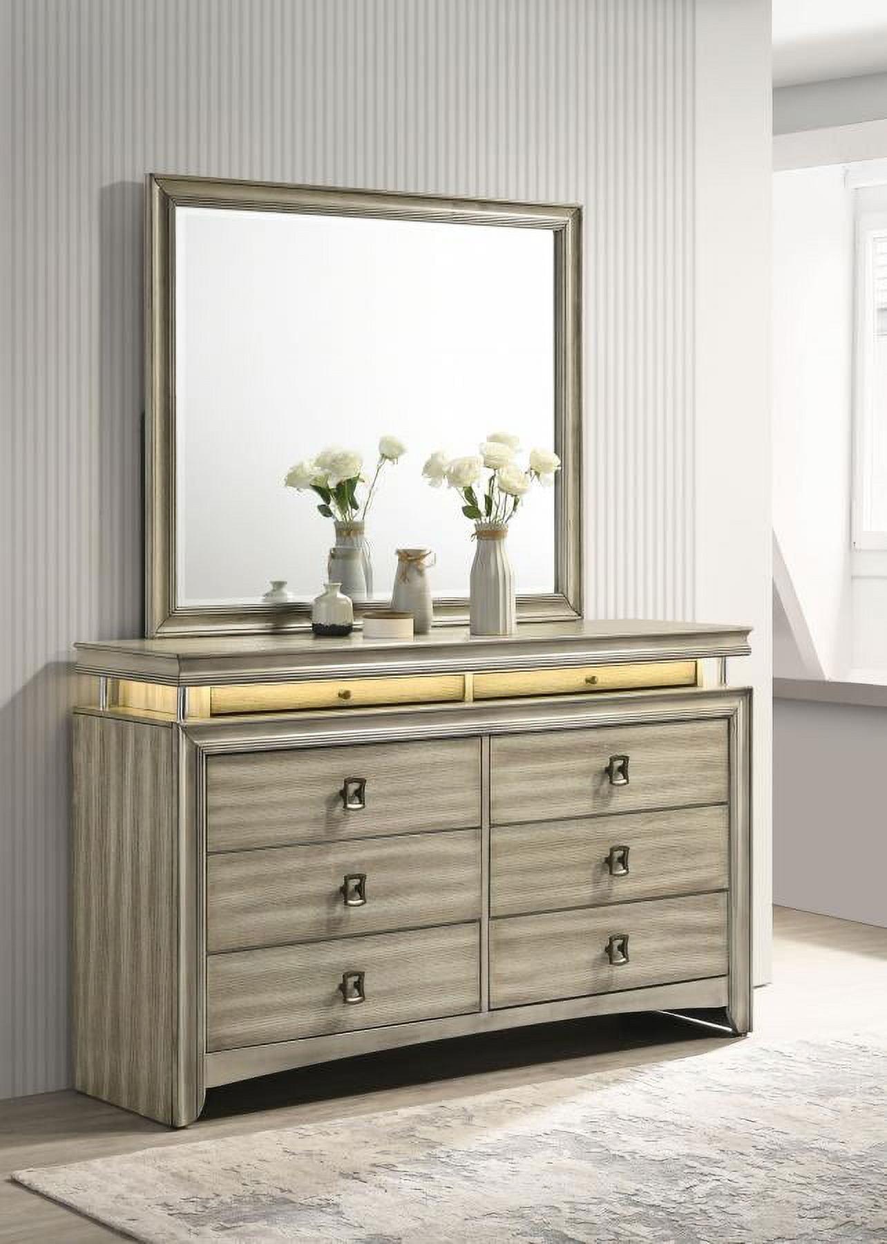 Rustic Beige 8-Drawer Dresser with Mirror and Felt Lined Drawer