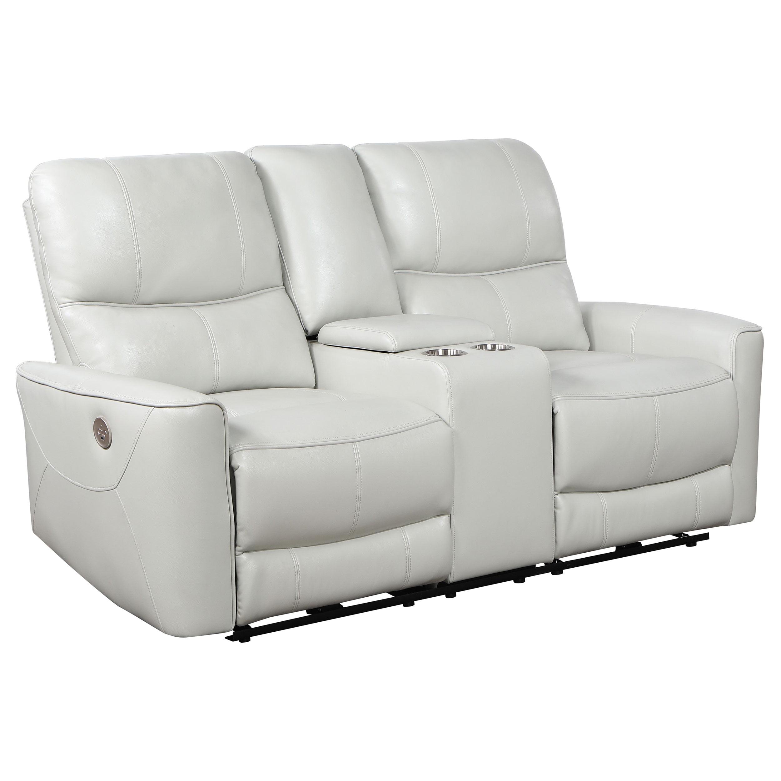 Pearl Silver Faux Leather Power Reclining Loveseat with Storage