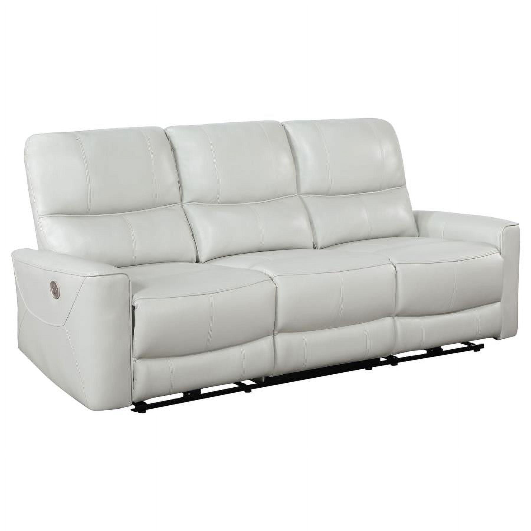 Ivory Faux Leather Power Reclining Sofa with Track Arms