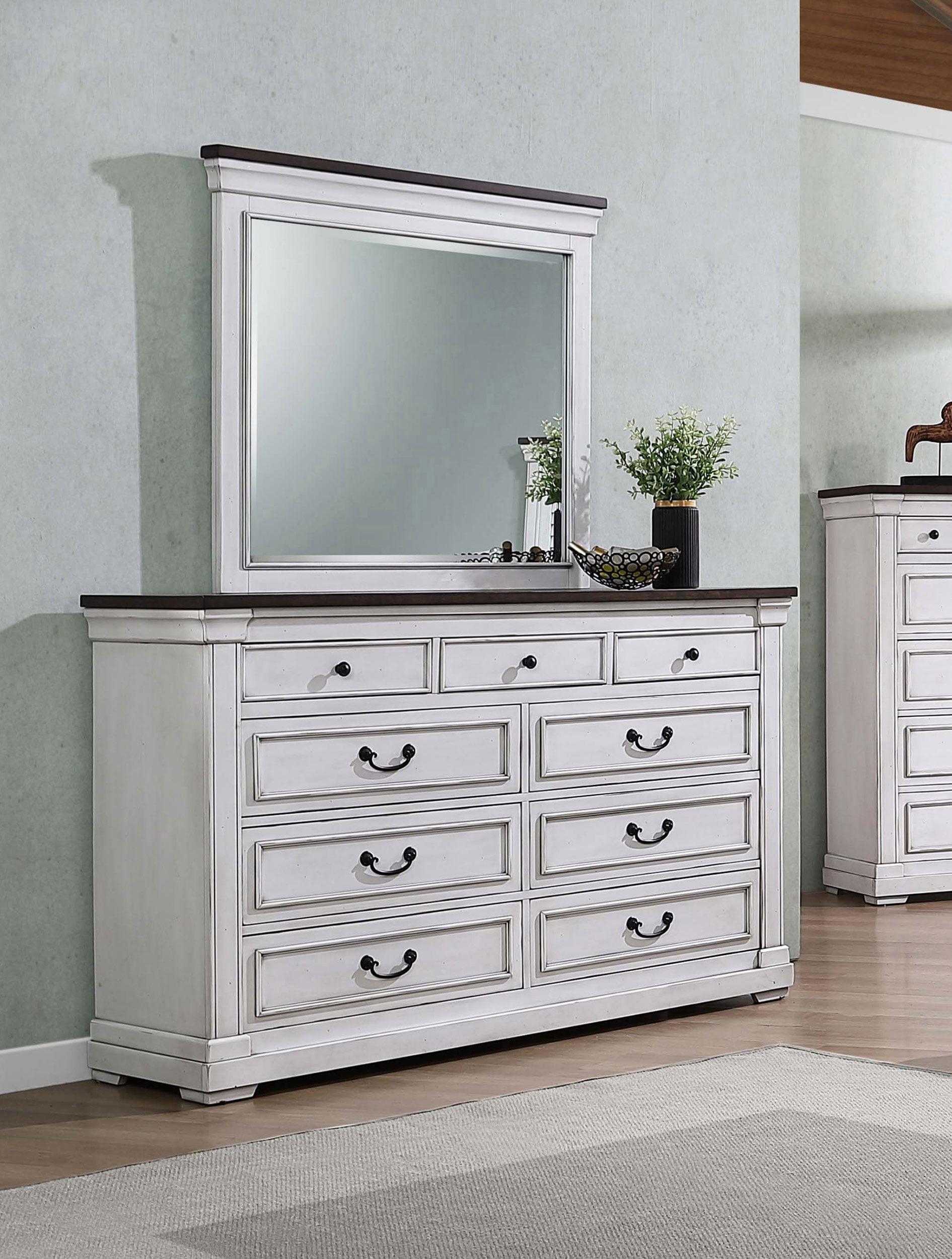 Coaster Hillcrest 9-drawer Wood Dresser with Mirror Dark Rum and White