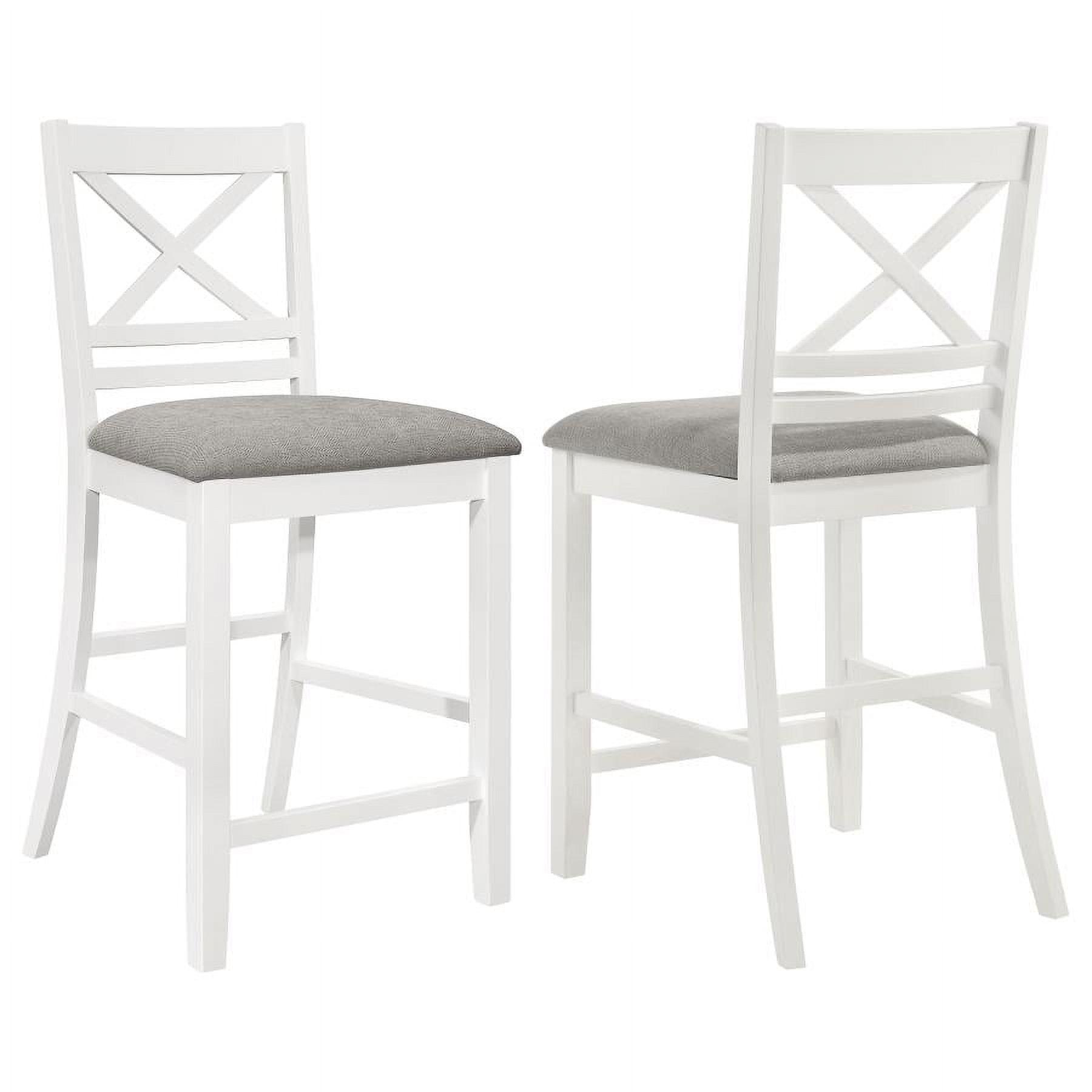 Gray Upholstered White Wood Counter Height Stools, Set of 2