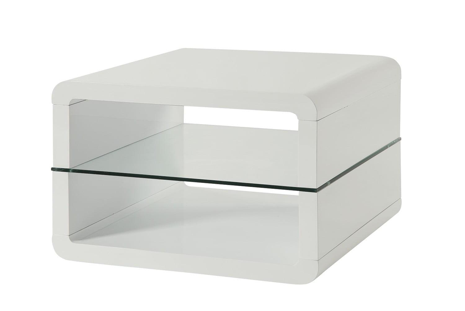 Glossy White Square Wood and Metal End Table