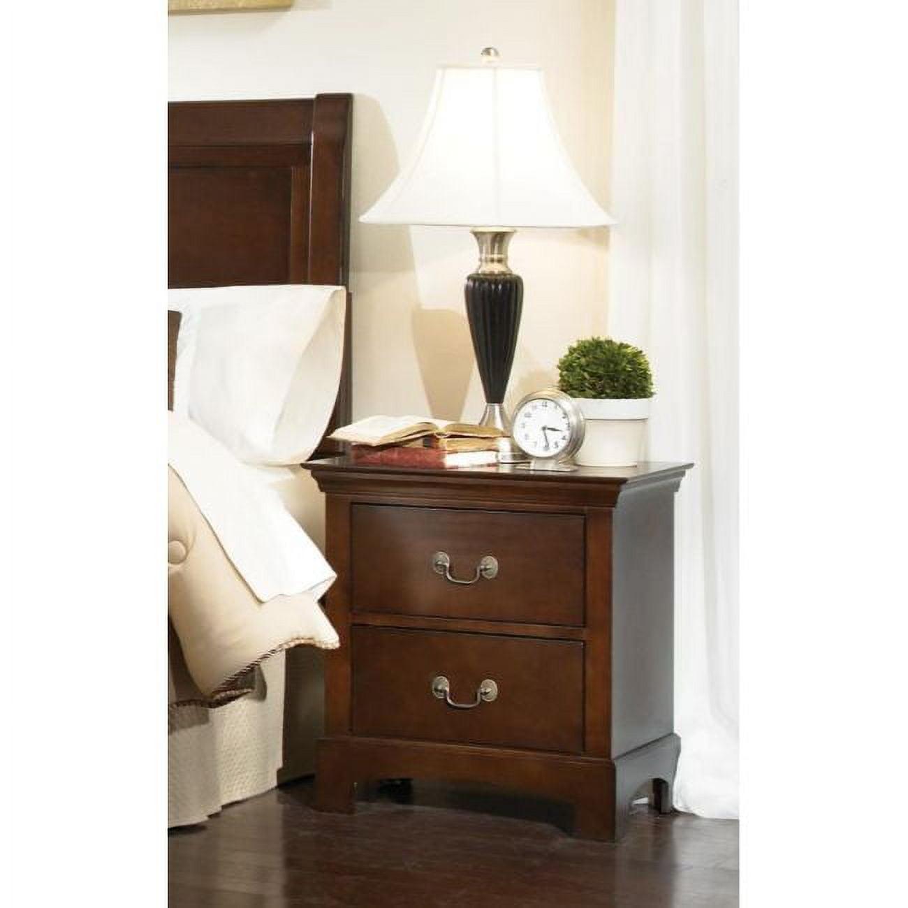 Warm Brown Transitional 2-Drawer Nightstand with Nickel Handles