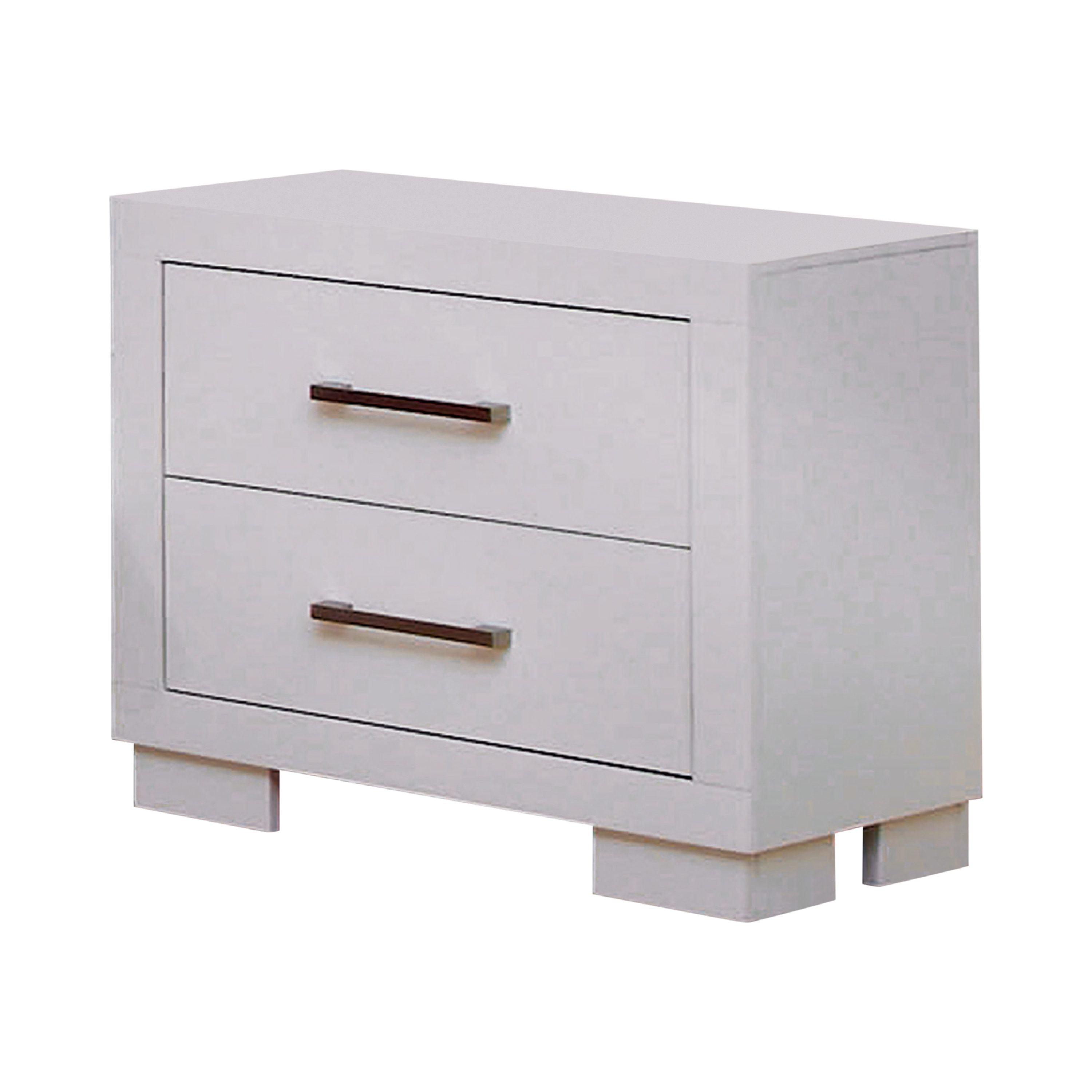 Sleek Modern White Solid Wood 2-Drawer Nightstand