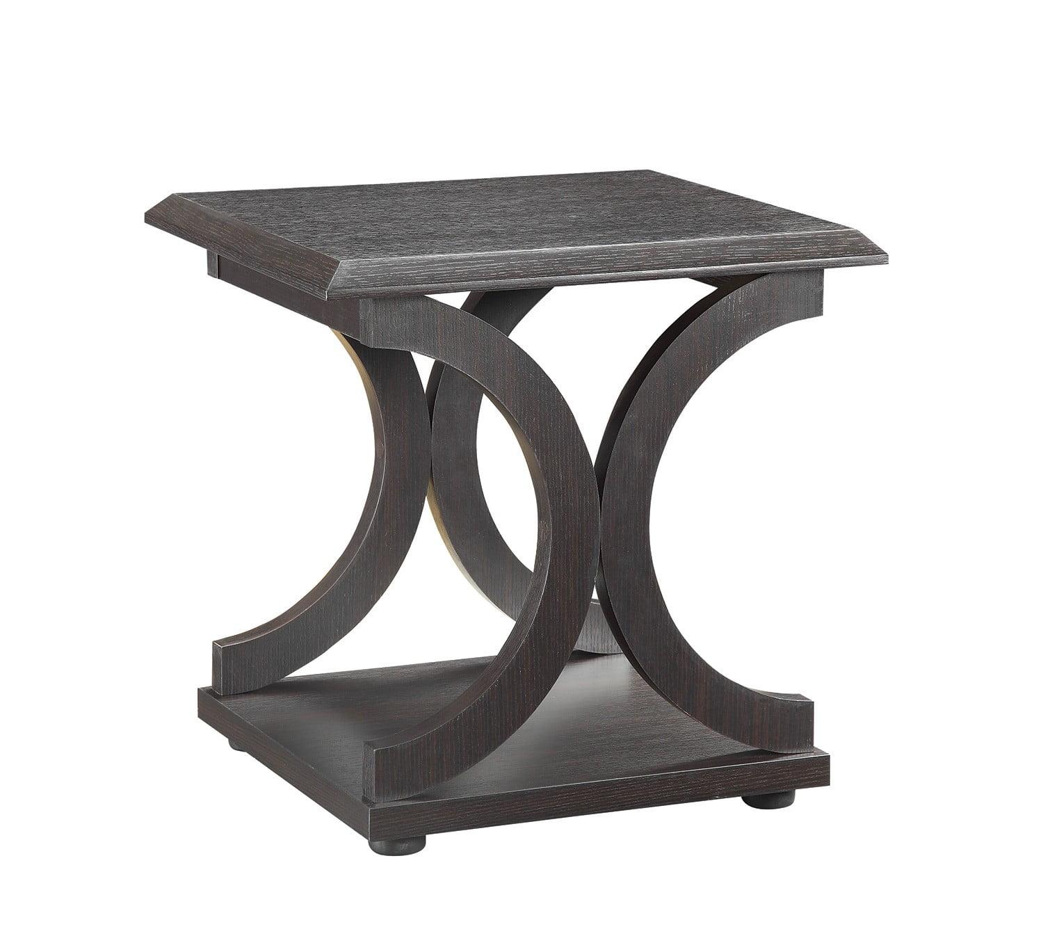 Transitional Black Wood Rectangular End Table with Shelf