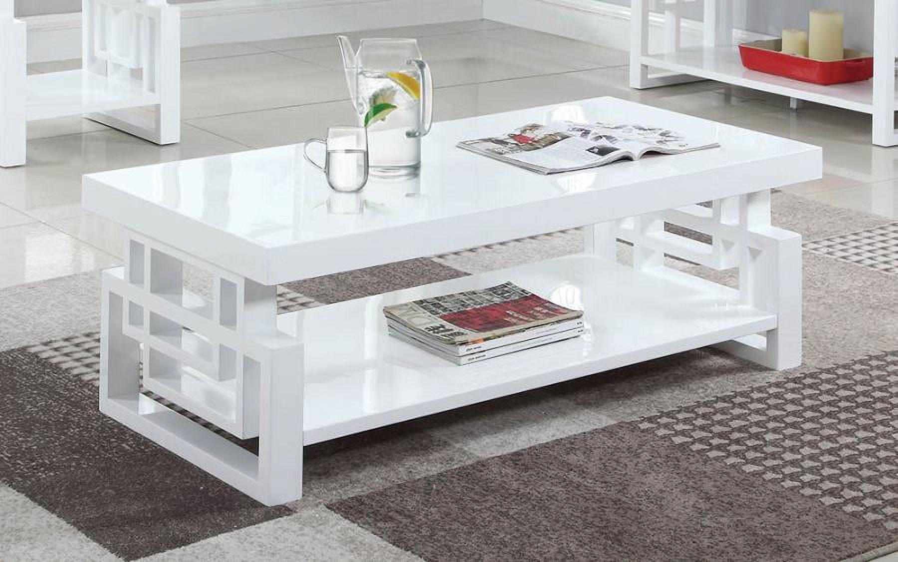 Glossy White Rectangular Wood and Metal Coffee Table