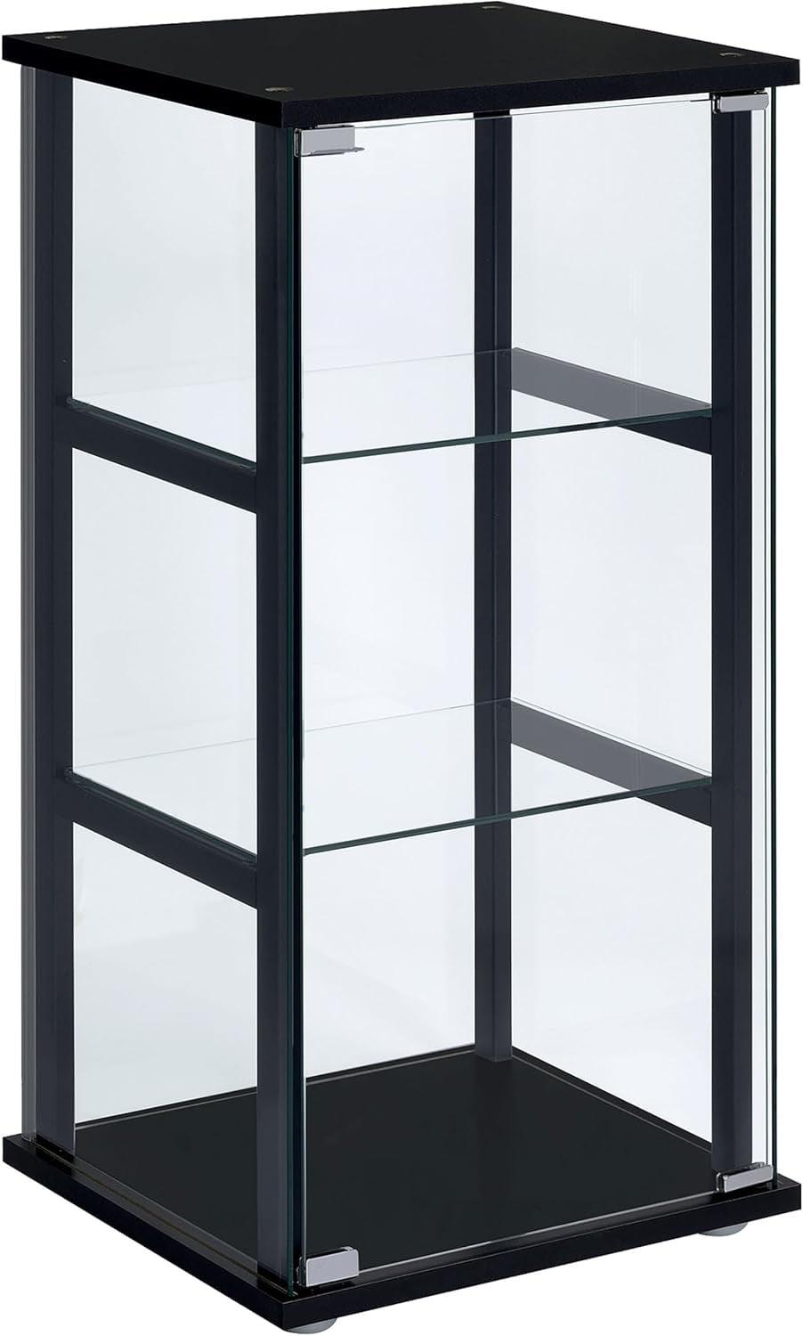 Coaster Home Furnishings Cyclamen 34-inch 3-Tier Clear Tempered Glass Curio Cabinet Display Case with Shelving Black 950179