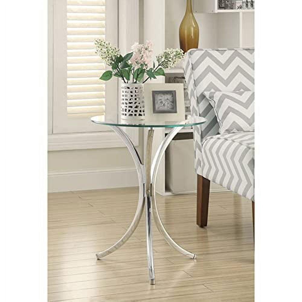 Eloise 18" Chrome Round Metal Accent Table with Curved Legs and Glass Top