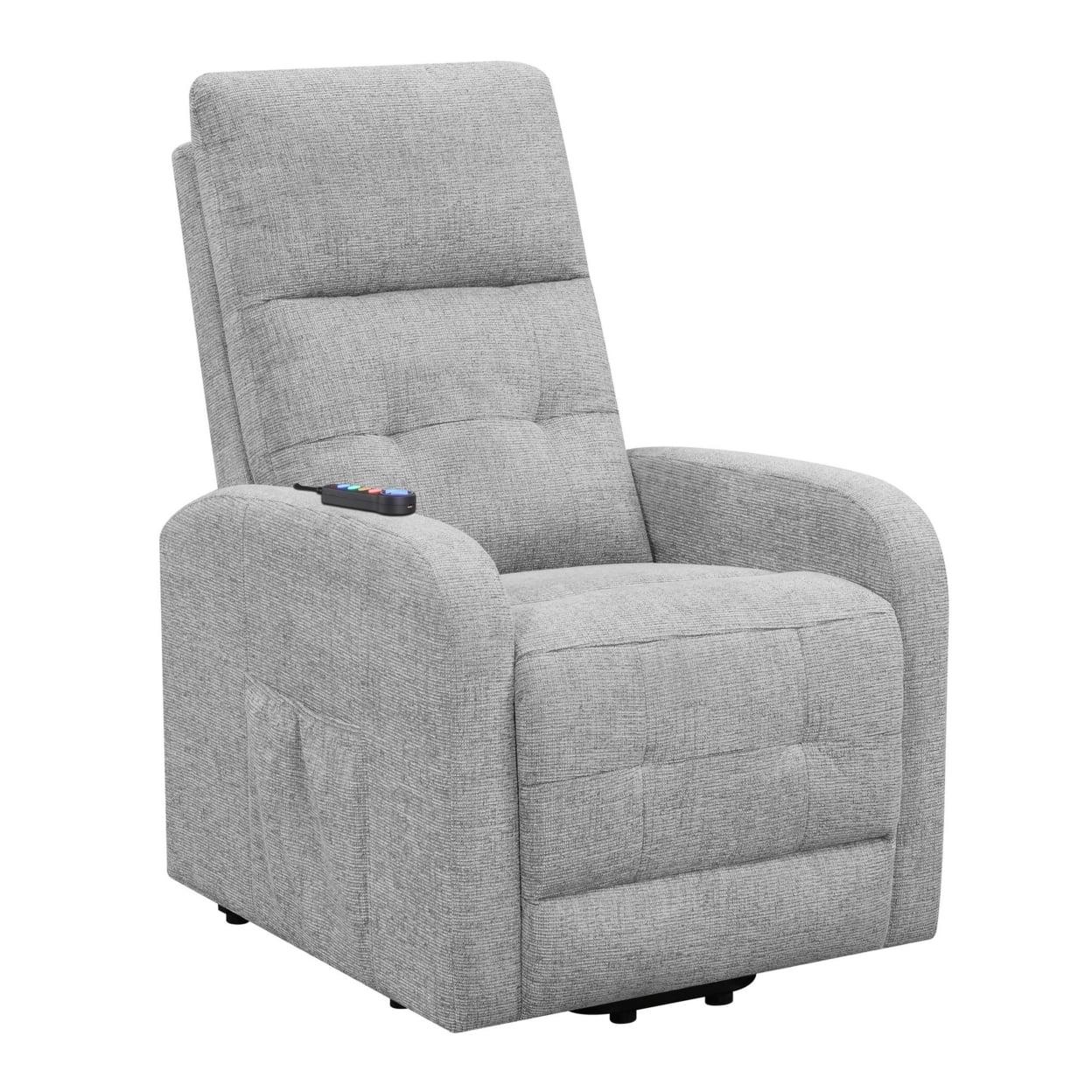 Coaster Howie Tufted Fabric Upholstered Power Lift Recliner in Gray