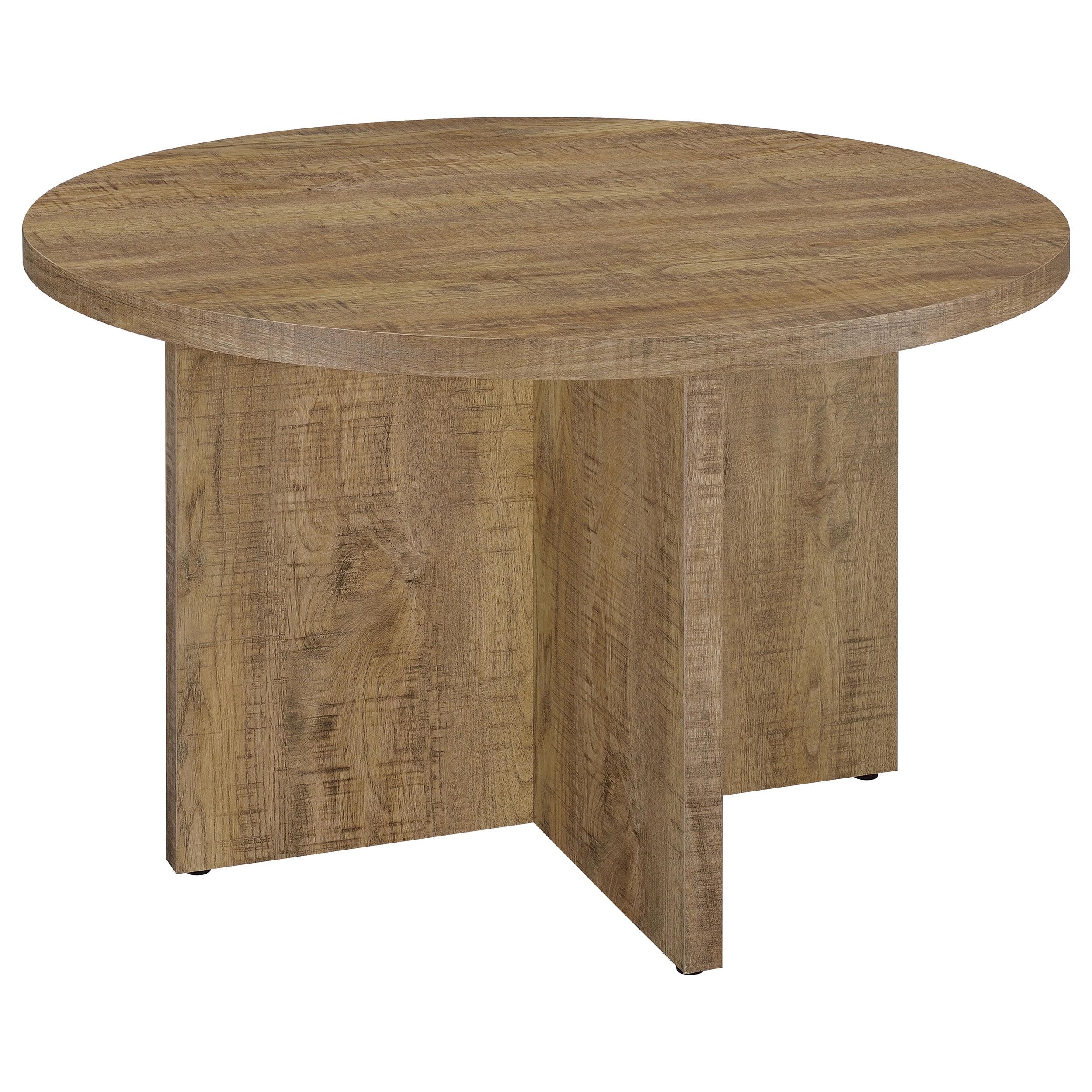 Rustic Brown Round Wood Dining Table for Four