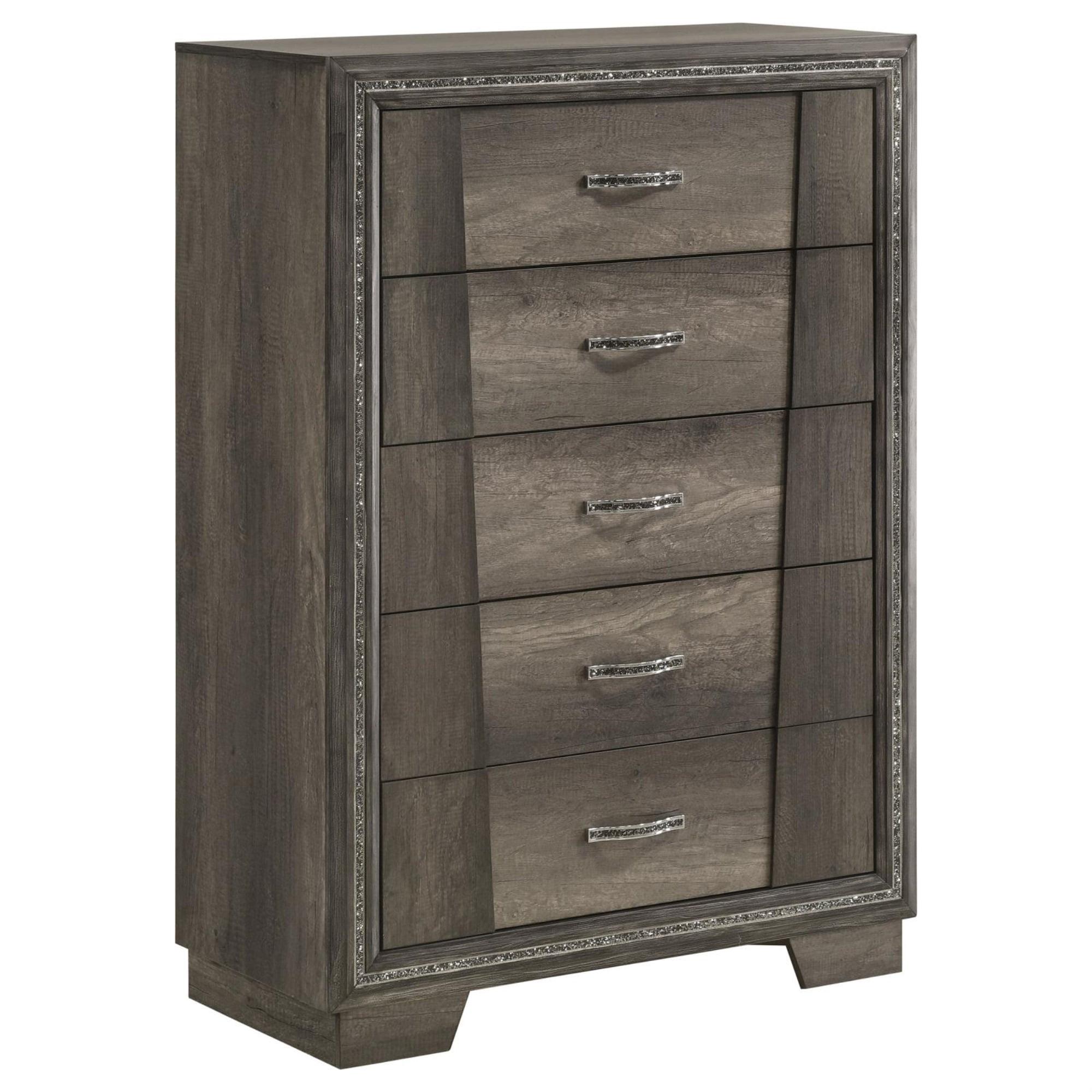 Gray Oak 5-Drawer Chest with Felt-Lined Top Drawer