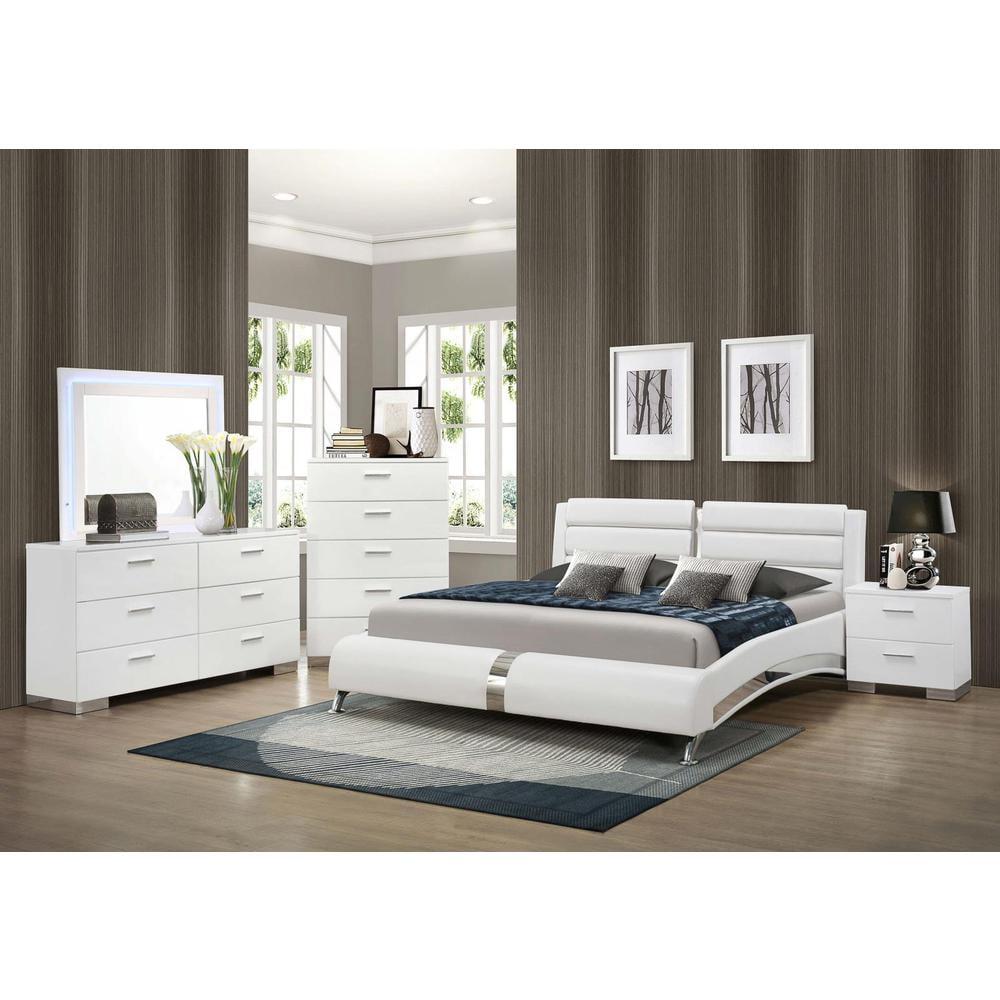 Jeremaine 5-Piece White Faux Leather King Bedroom Set