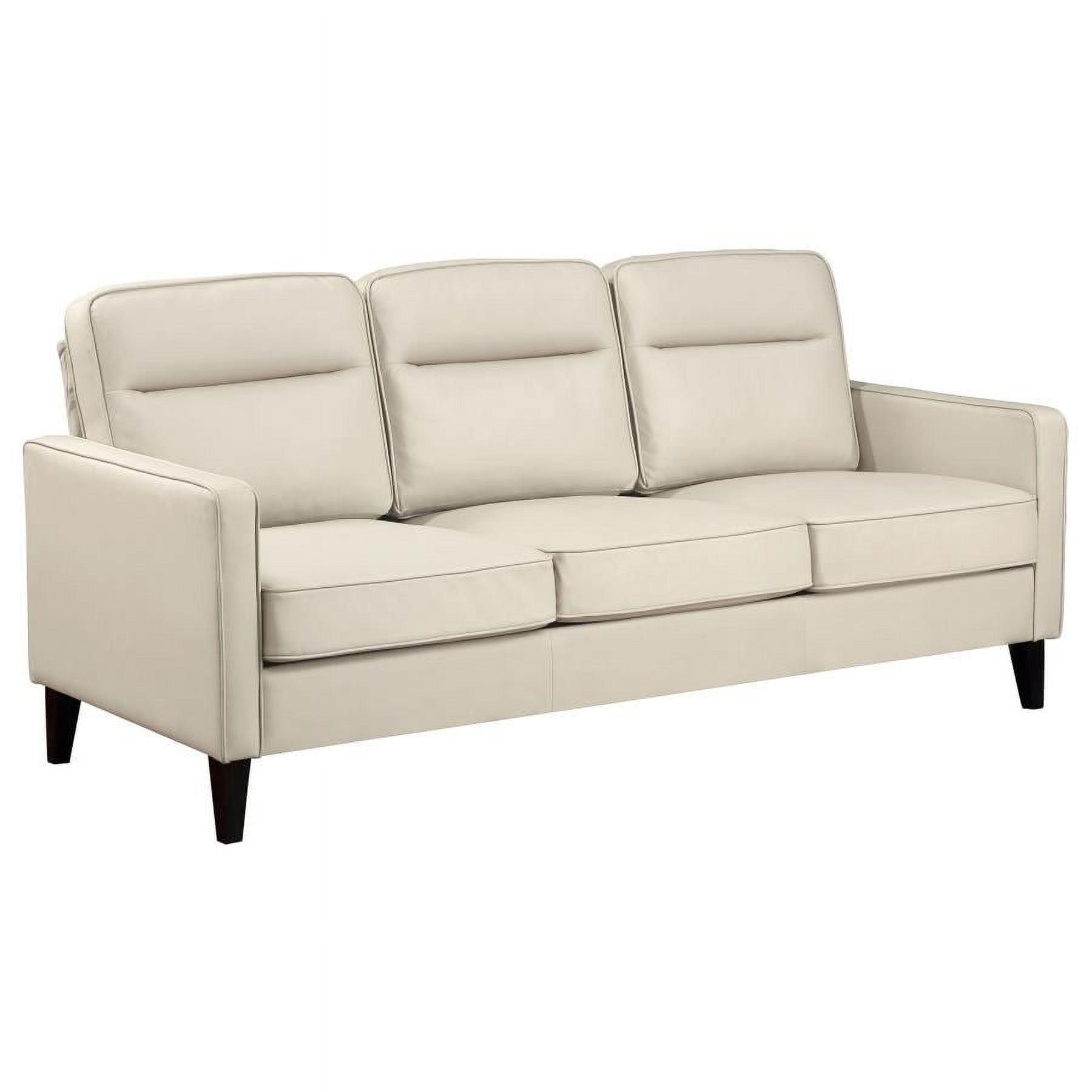 Ivory Tufted Faux Leather Track Arm Sofa with Removable Cushions