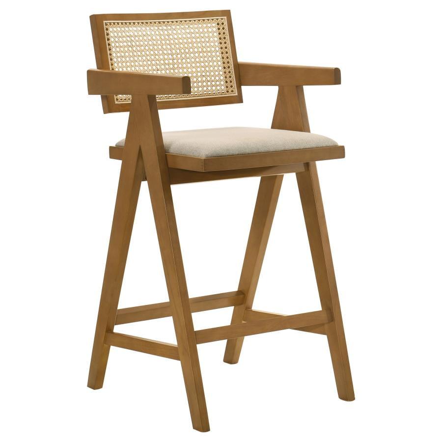 Coaster Home Furnishings Kane Solid Wood Bar Stool with Woven Rattan Back and Upholstered Seat Light Walnut (Set of 2)