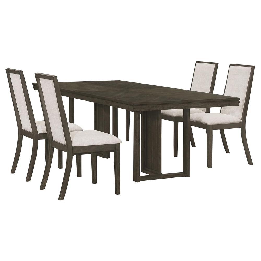 Beige and Dark Gray 5-Piece Rectangular Dining Table Set with Upholstered Chairs