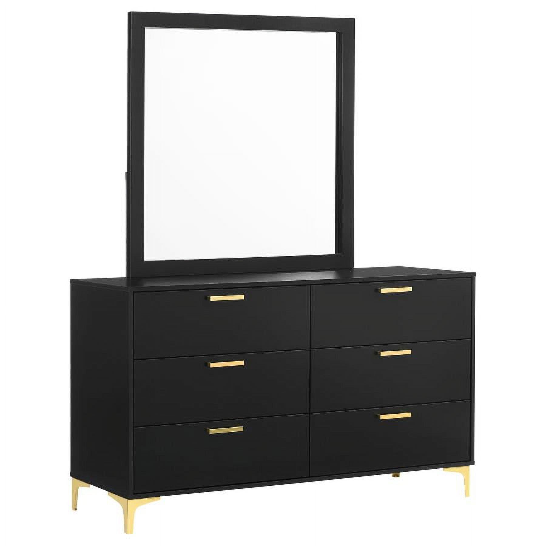 Black Glam 6-Drawer Dresser with Mirror and Gold Accents