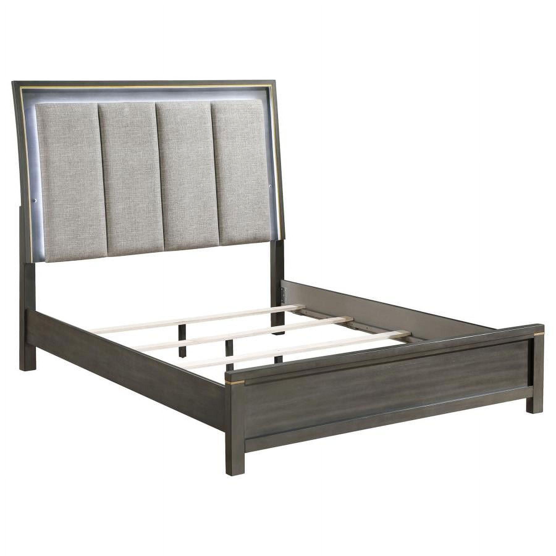 Gray Queen Upholstered Wood Bed with LED Headboard