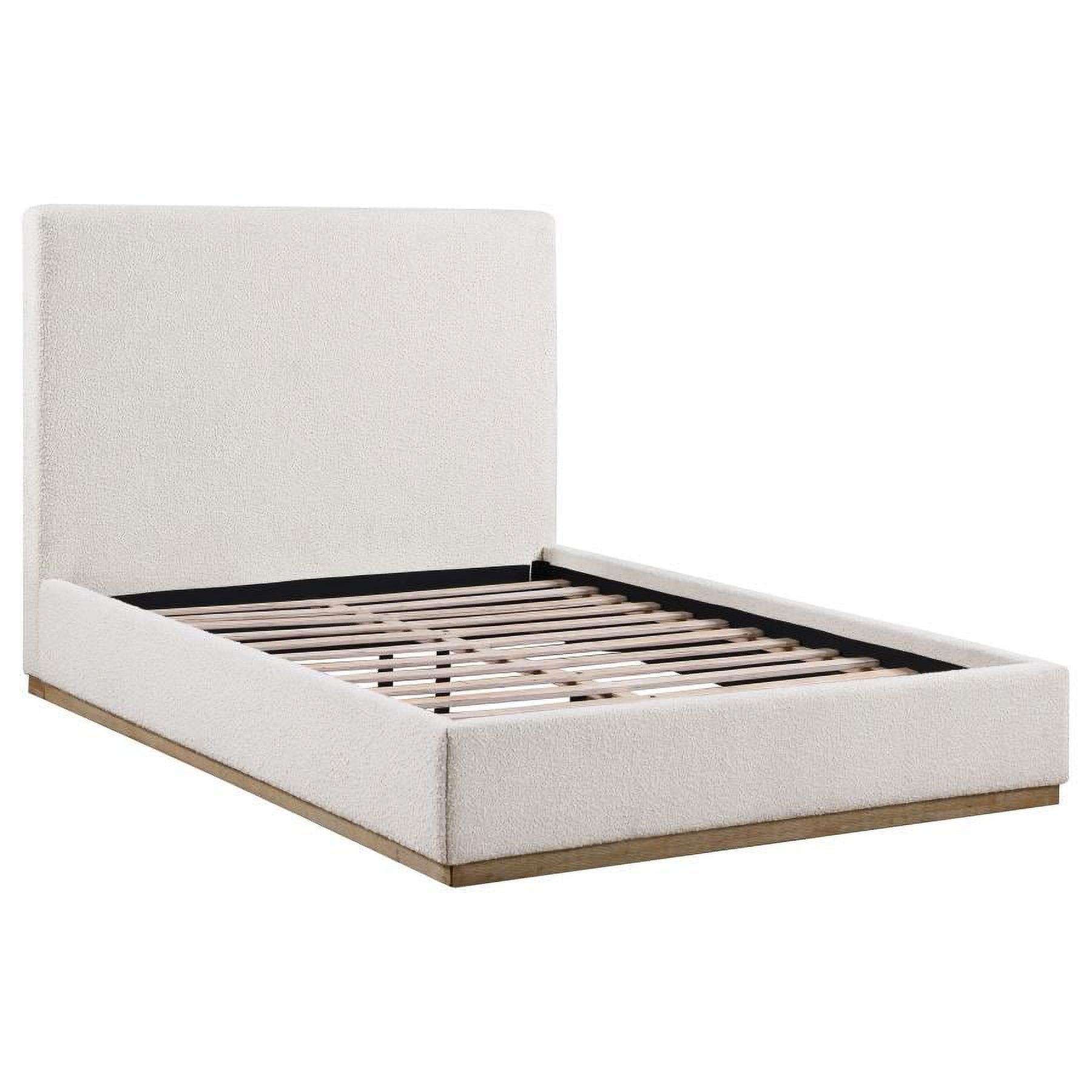 Cream Upholstered Queen Platform Bed with Wood Frame