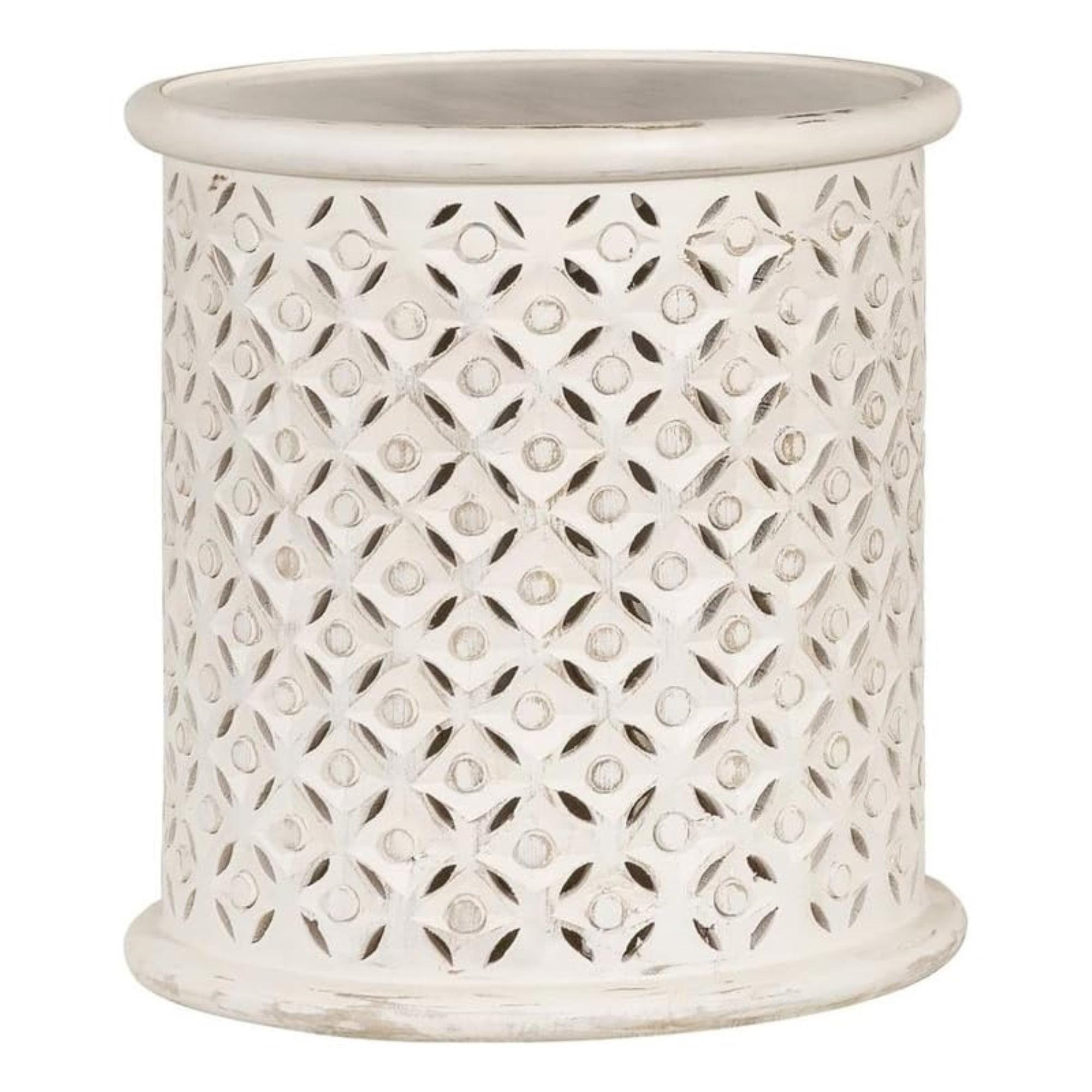 Cream Mango Wood Round Lattice Accent Table