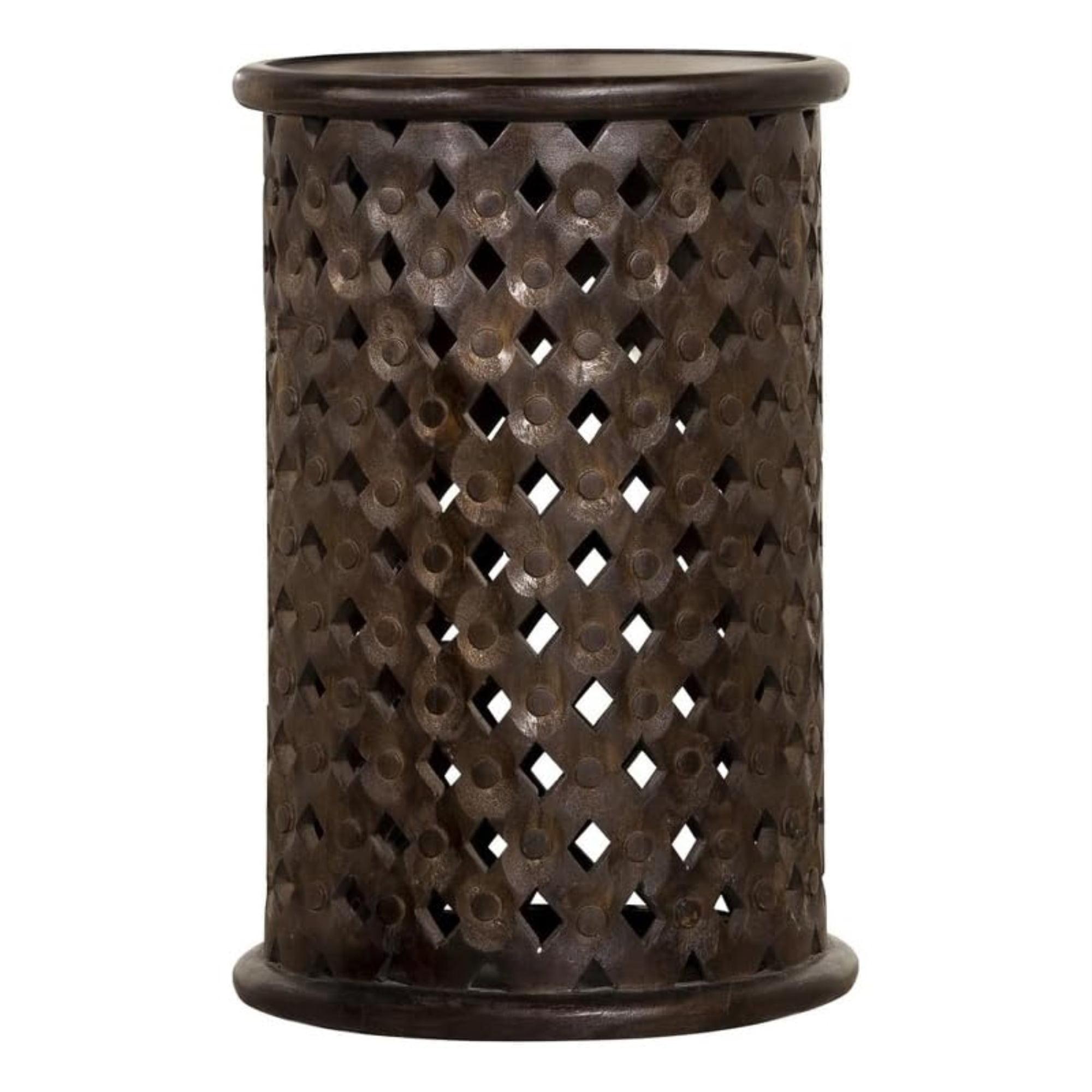 Rustic Dark Brown Mango Wood Round Accent Table