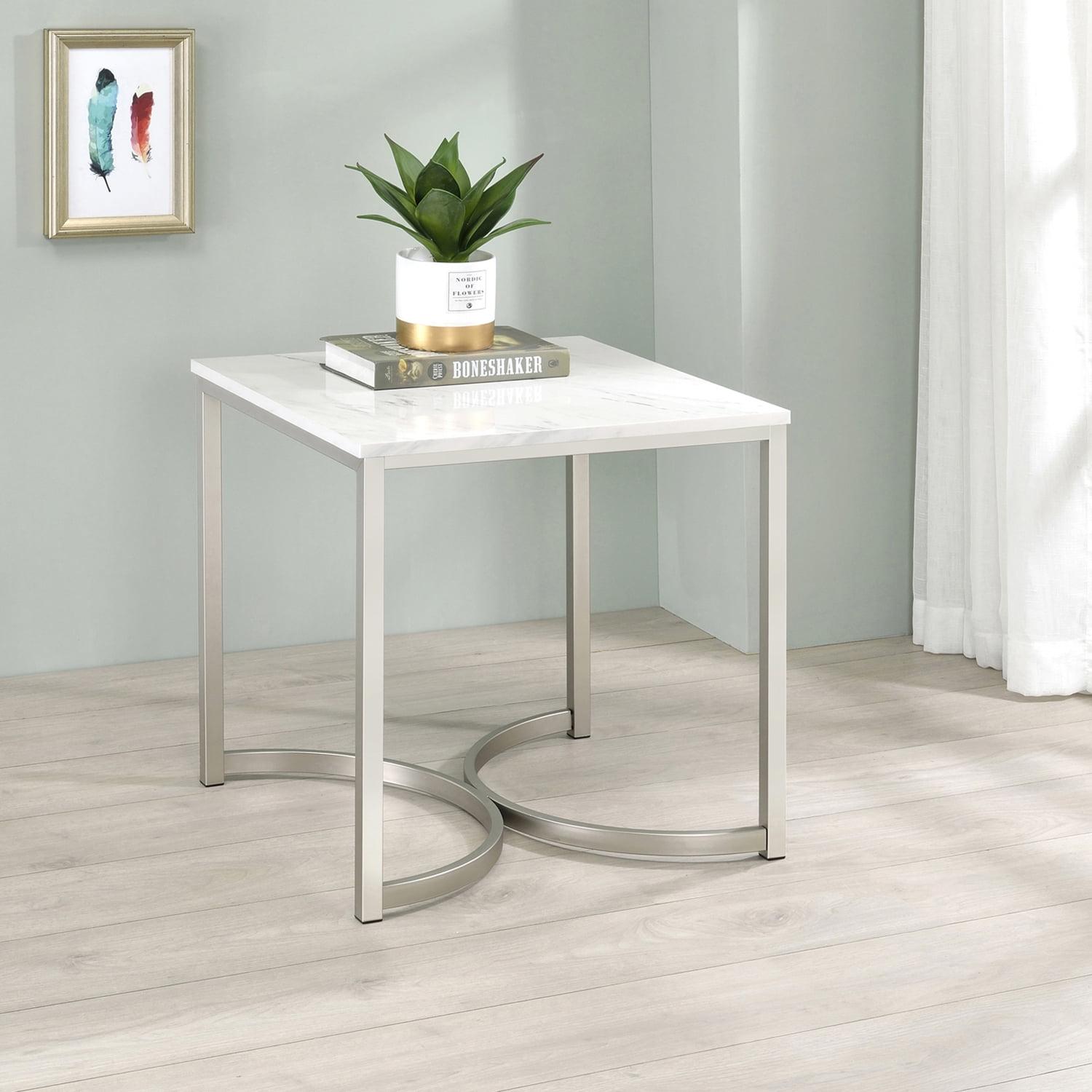 Leona End Table Faux White Marble/Satin Nickel - Coaster