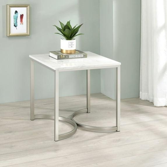 Leona End Table Faux White Marble/Satin Nickel - Coaster