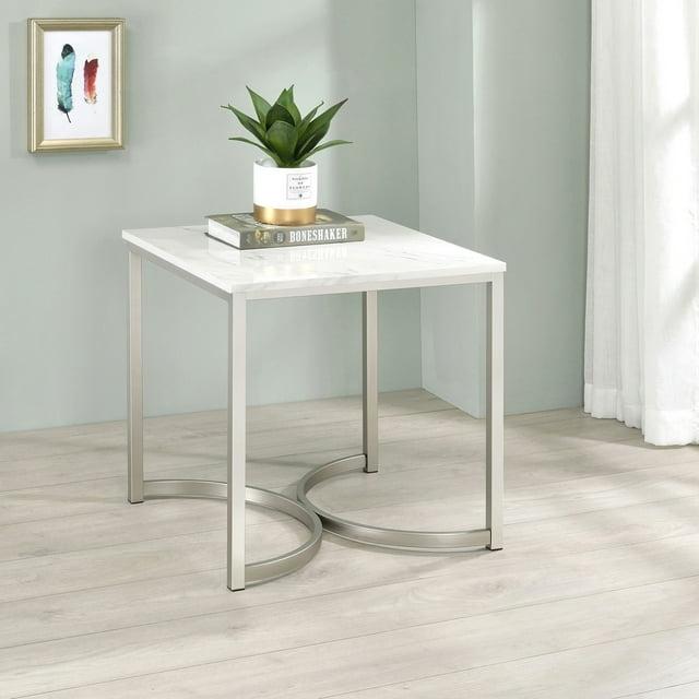 Leona End Table Faux White Marble/Satin Nickel - Coaster