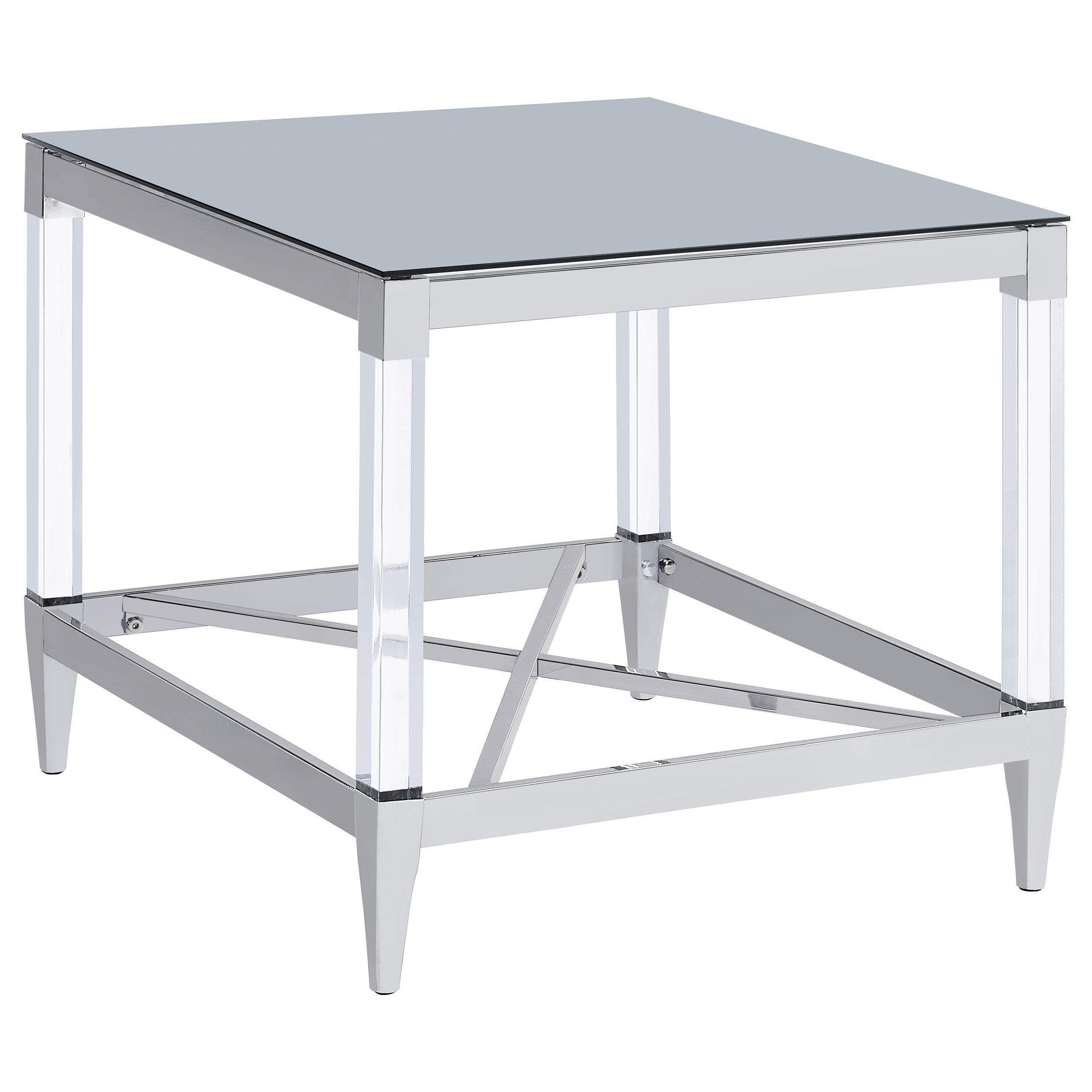 Coaster Home Furnishings Lindley Square End Table with Acrylic Legs and Tempered Mirror Top Chrome