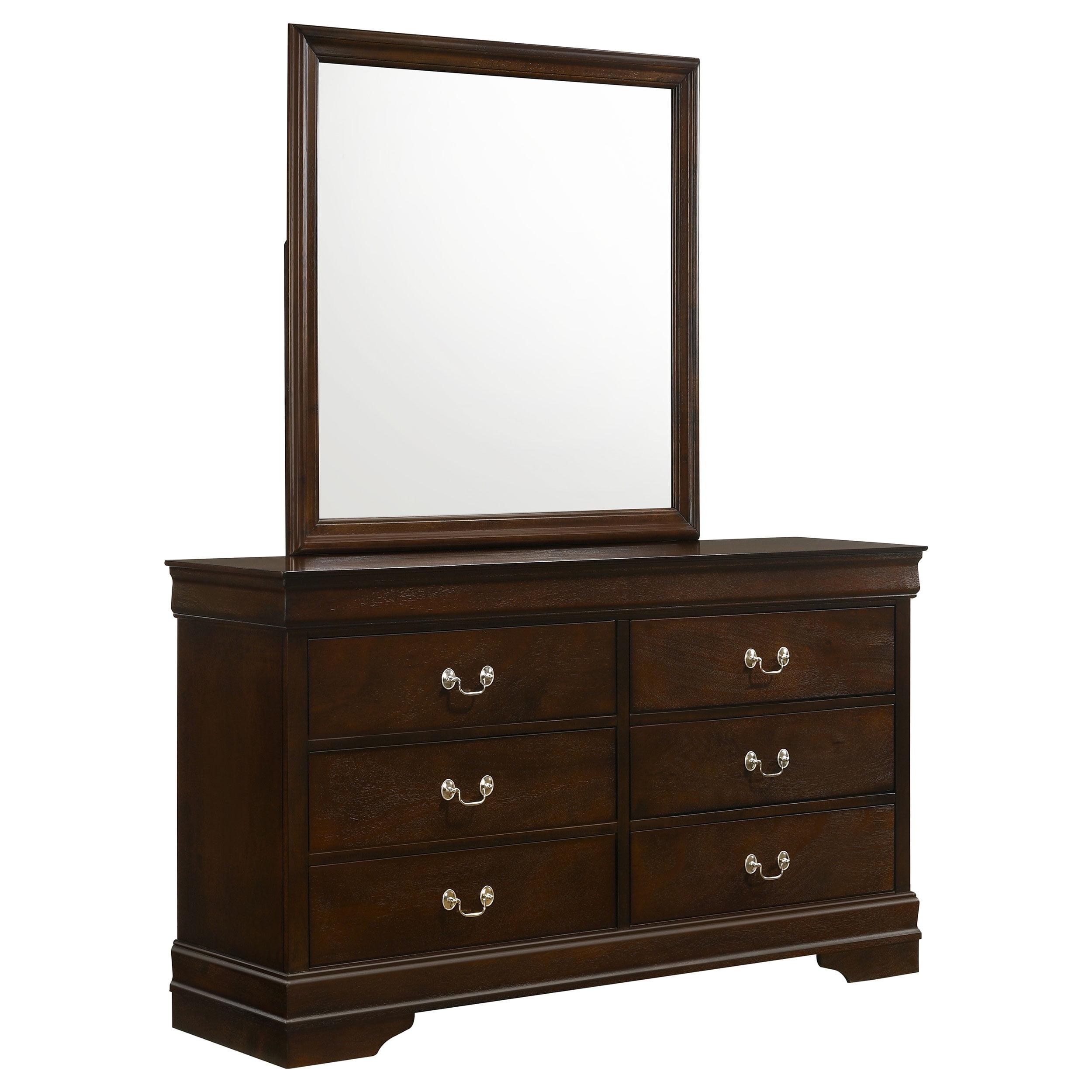 Cappuccino 6-Drawer Dresser with Mirror and Nickel Handles