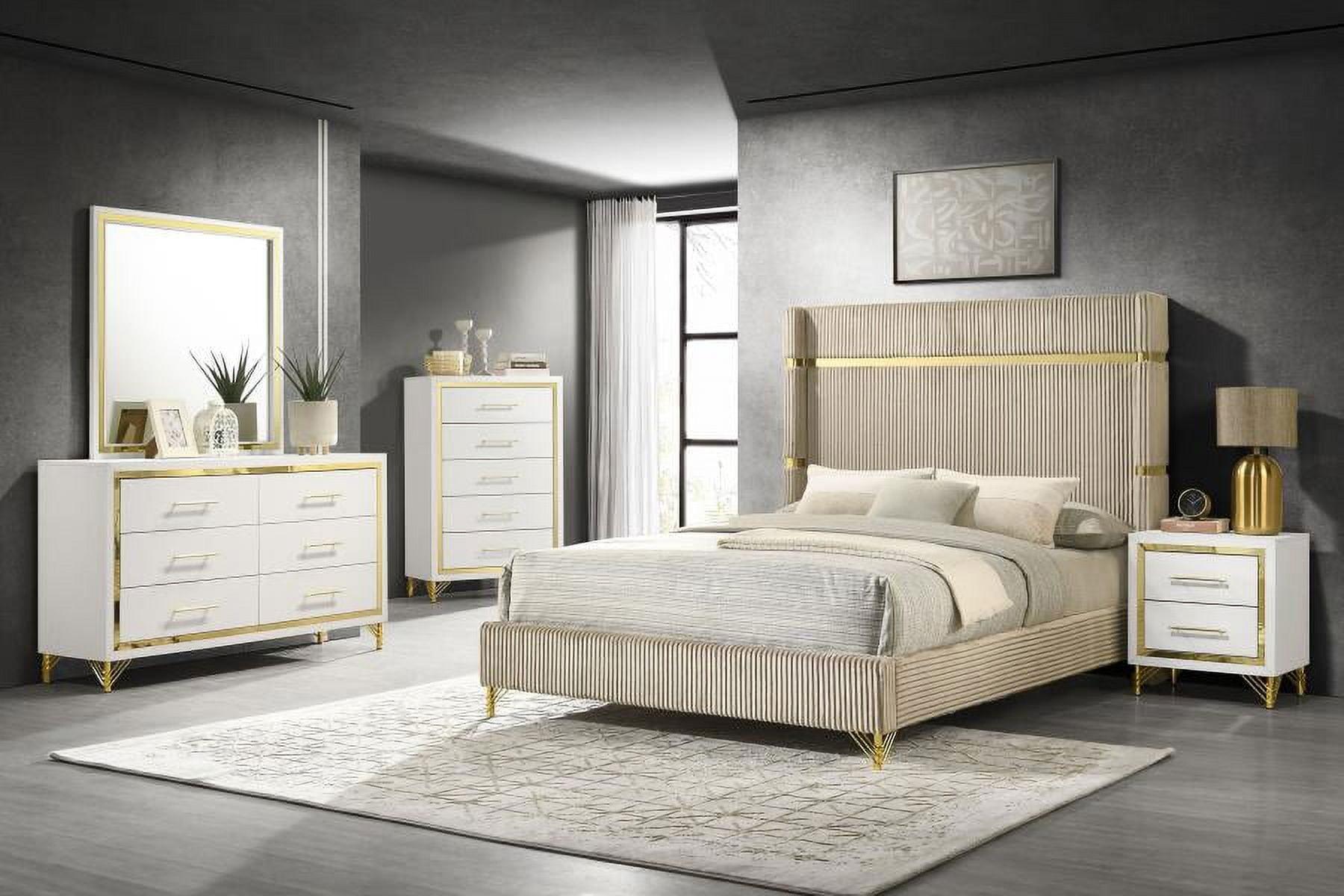 Elegant Eastern King 5-Piece Bedroom Set in Beige & White