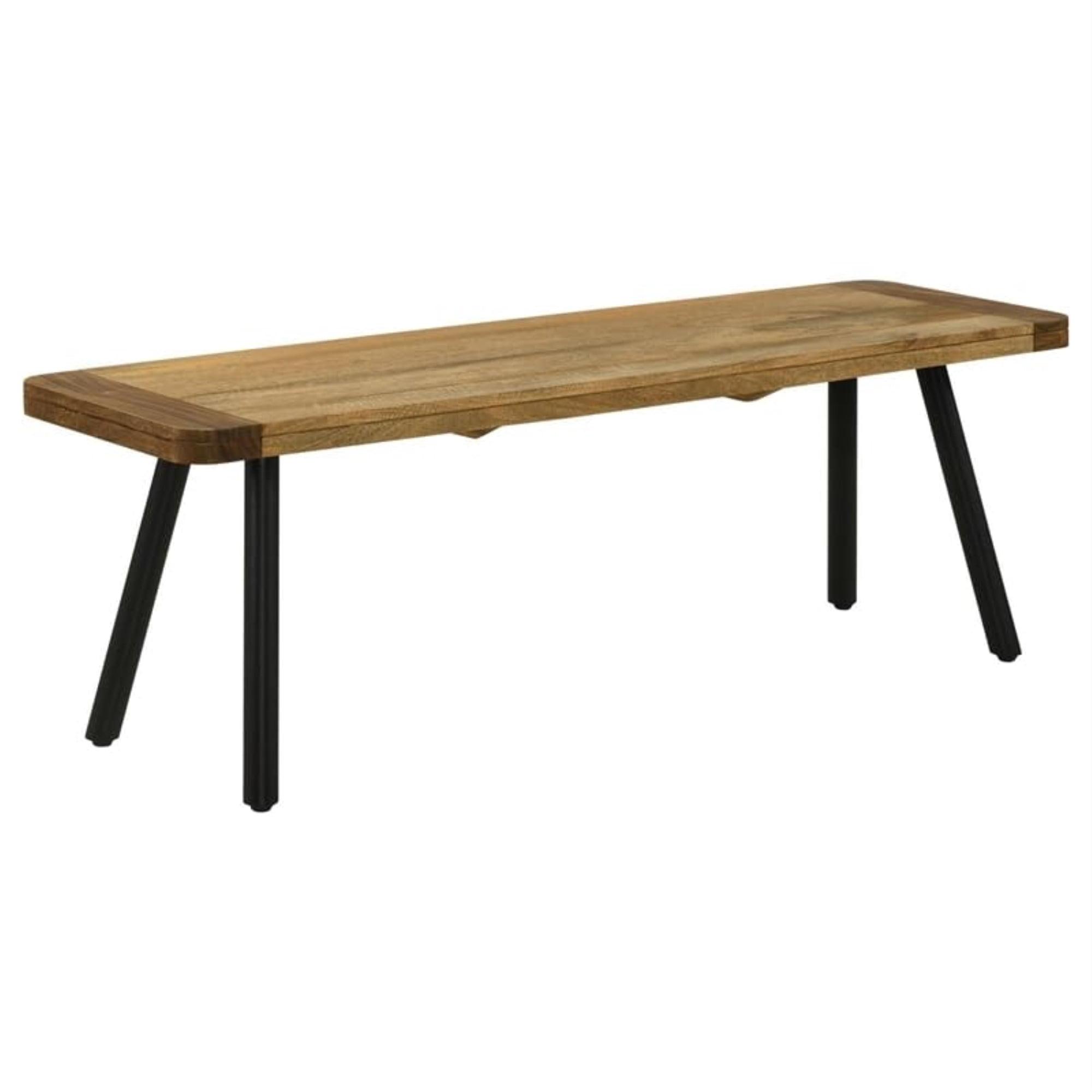 Rustic Brown Mango Wood Dining Bench with Black Iron Legs