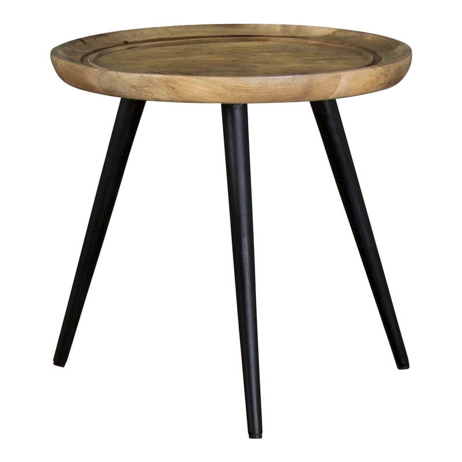 Contemporary Boho Round End Table with Trio Legs, Natural Wood & Black Metal