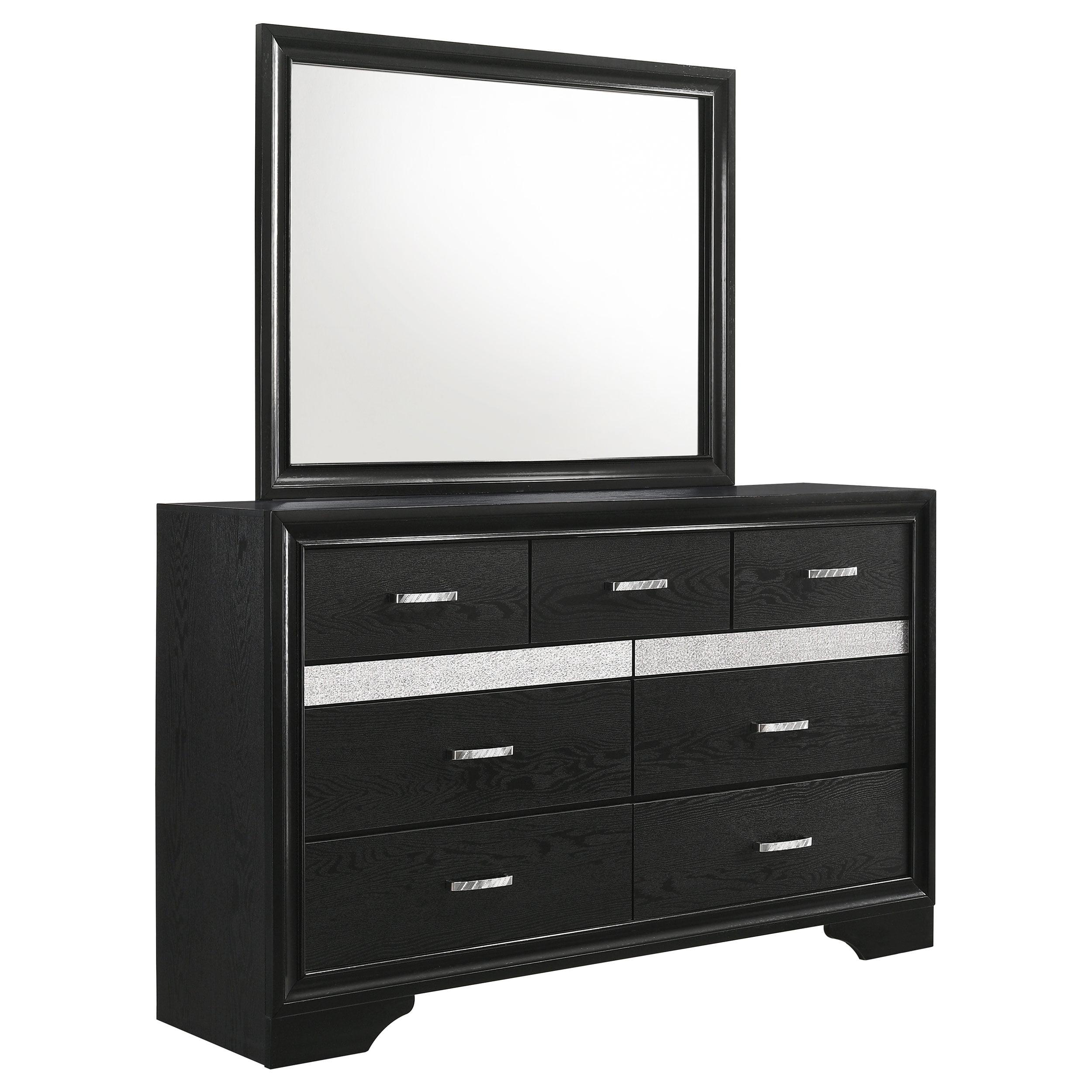 Black 7-Drawer Dresser with Mirror and Felt Lined Drawer