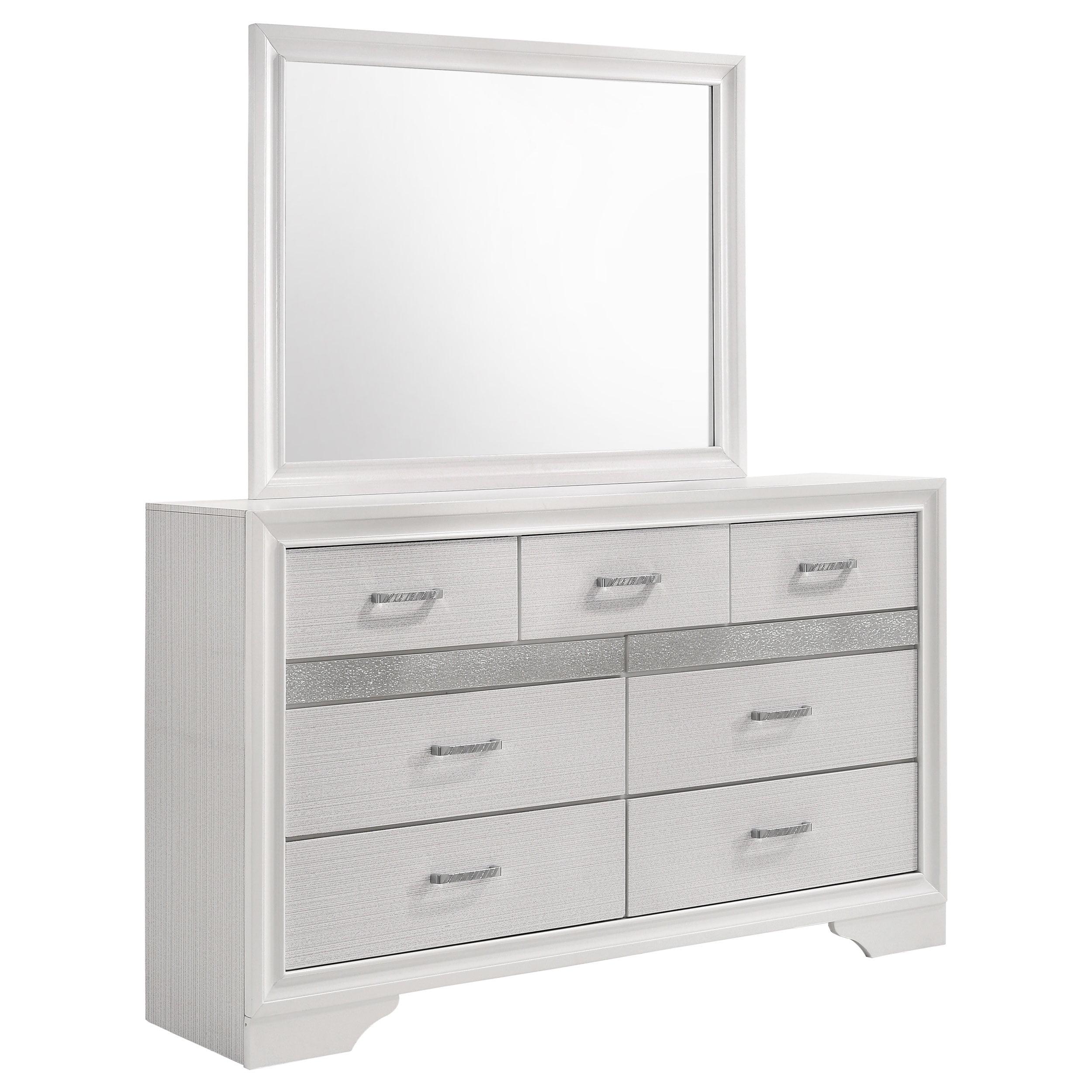 White 7-Drawer Dresser with Mirror and Felt-Lined Drawers